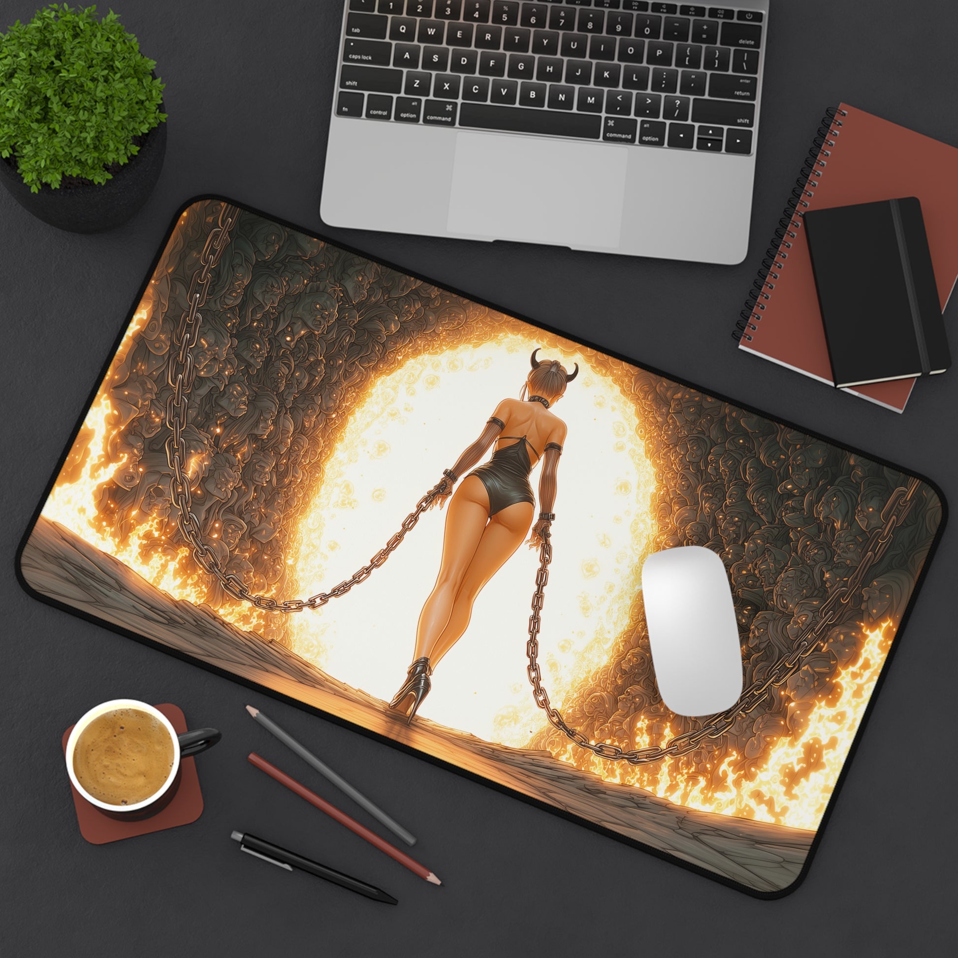 Underworld Breach Playmat | Magic the Gathering Playmat | Fiery Demon Fantasy Playmat with Zones Option | 24x14 | 22x12 | 32x16 Sizes