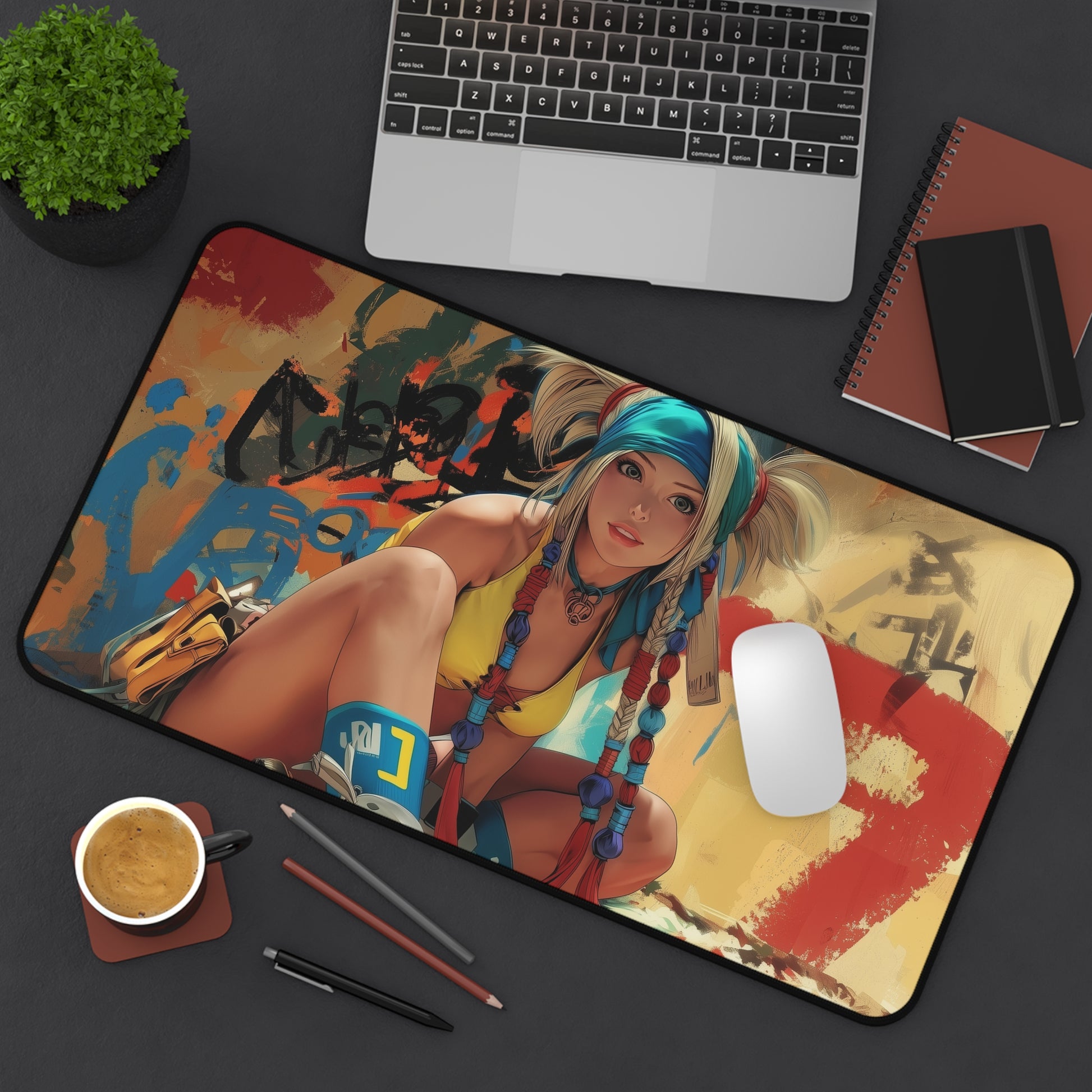 Rikku Playmat | Final Fantasy Playmat | Iconic Fantasy Heroine Playmat with Zones Option | 24x14 | 22x12 | 32x16 Sizes