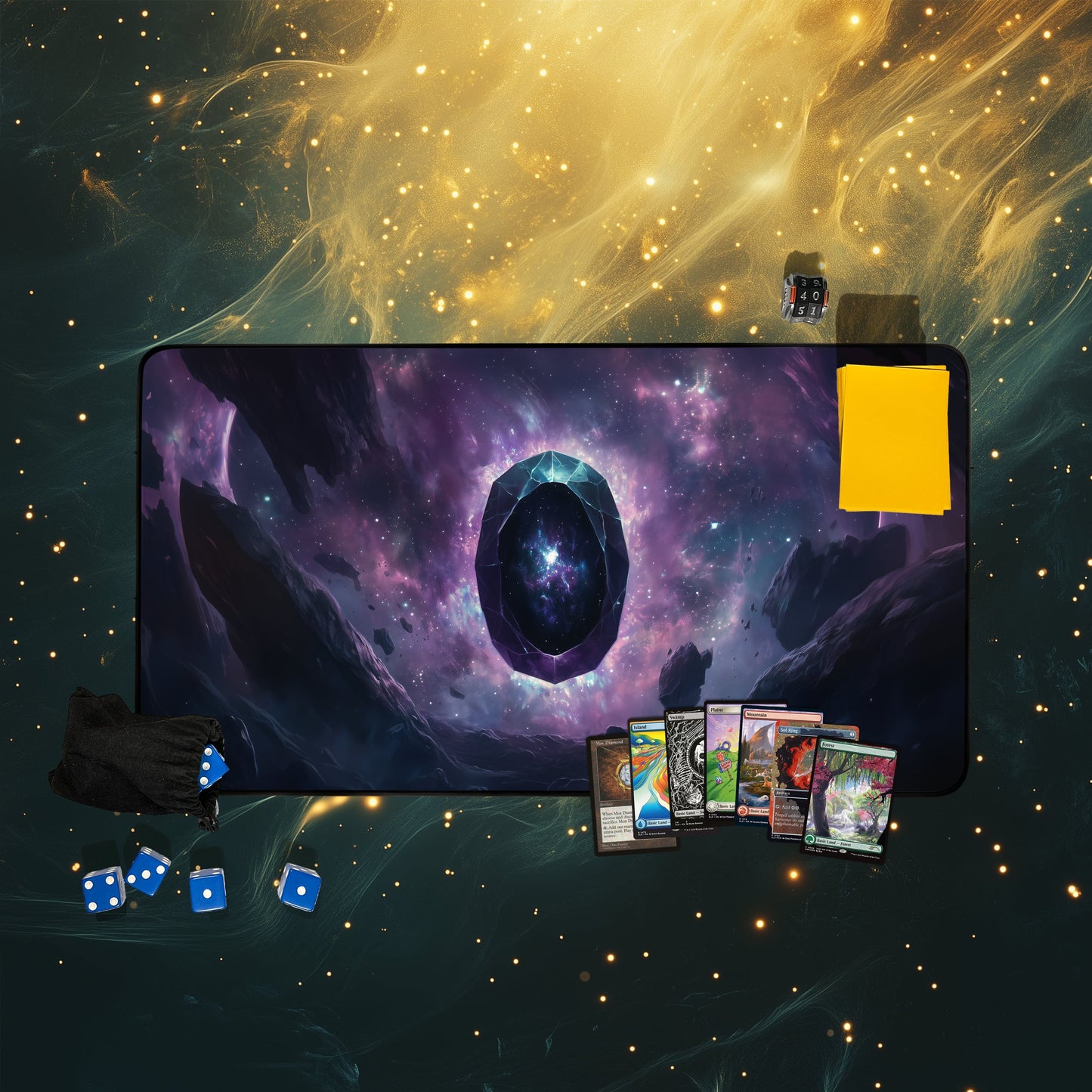 Mox Jet Playmat | Floating Dark Energy Gemstone TCG Mat