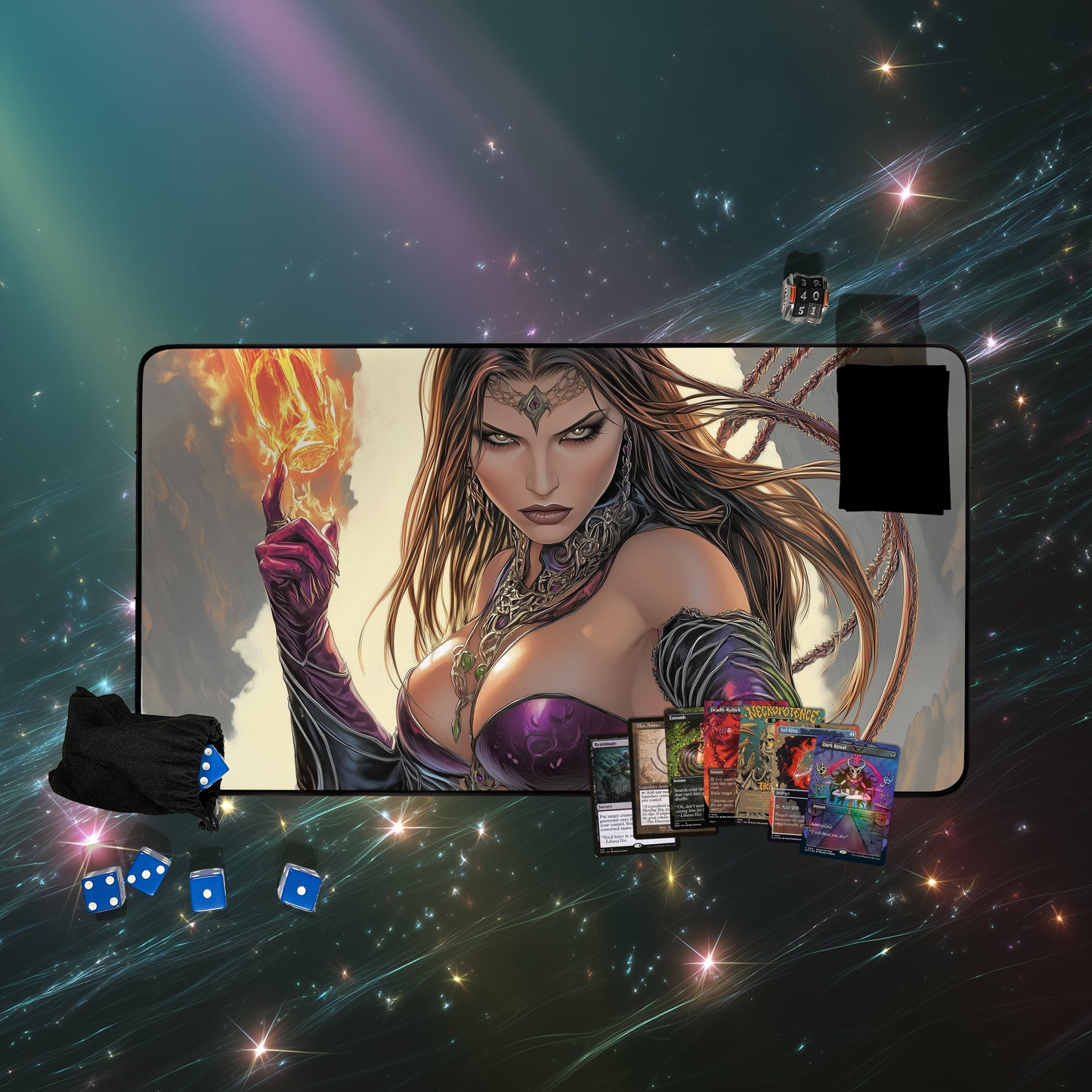 Liliana | Dark Enchantress | Gothic Necromancer Playmat | Mystical Fantasy TCG Mat