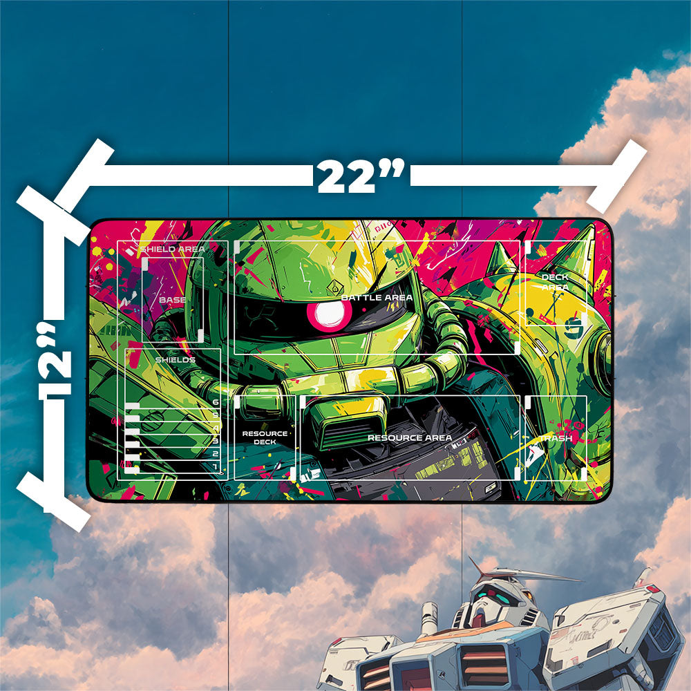 MS-06C Zaku II Playmat | Gundam TCG Playmat | Iconic Mobile Suit with Zones Option | 24x14 | 22x12 | 32x16 Sizes