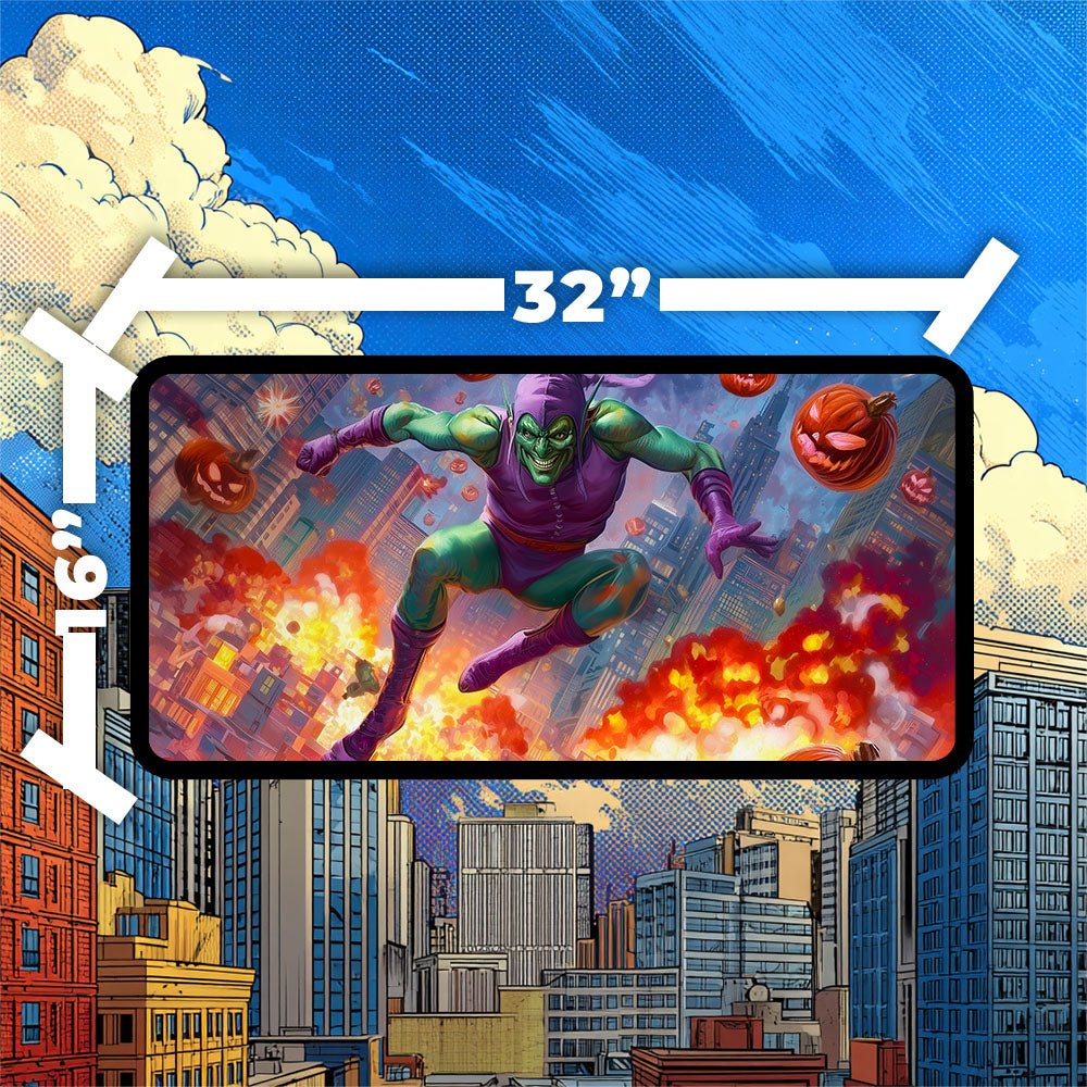 Green Goblin Playmat | Magic the Gathering Playmat | New York Mayhem Villain with Zones Option | 24x14 | 32x16