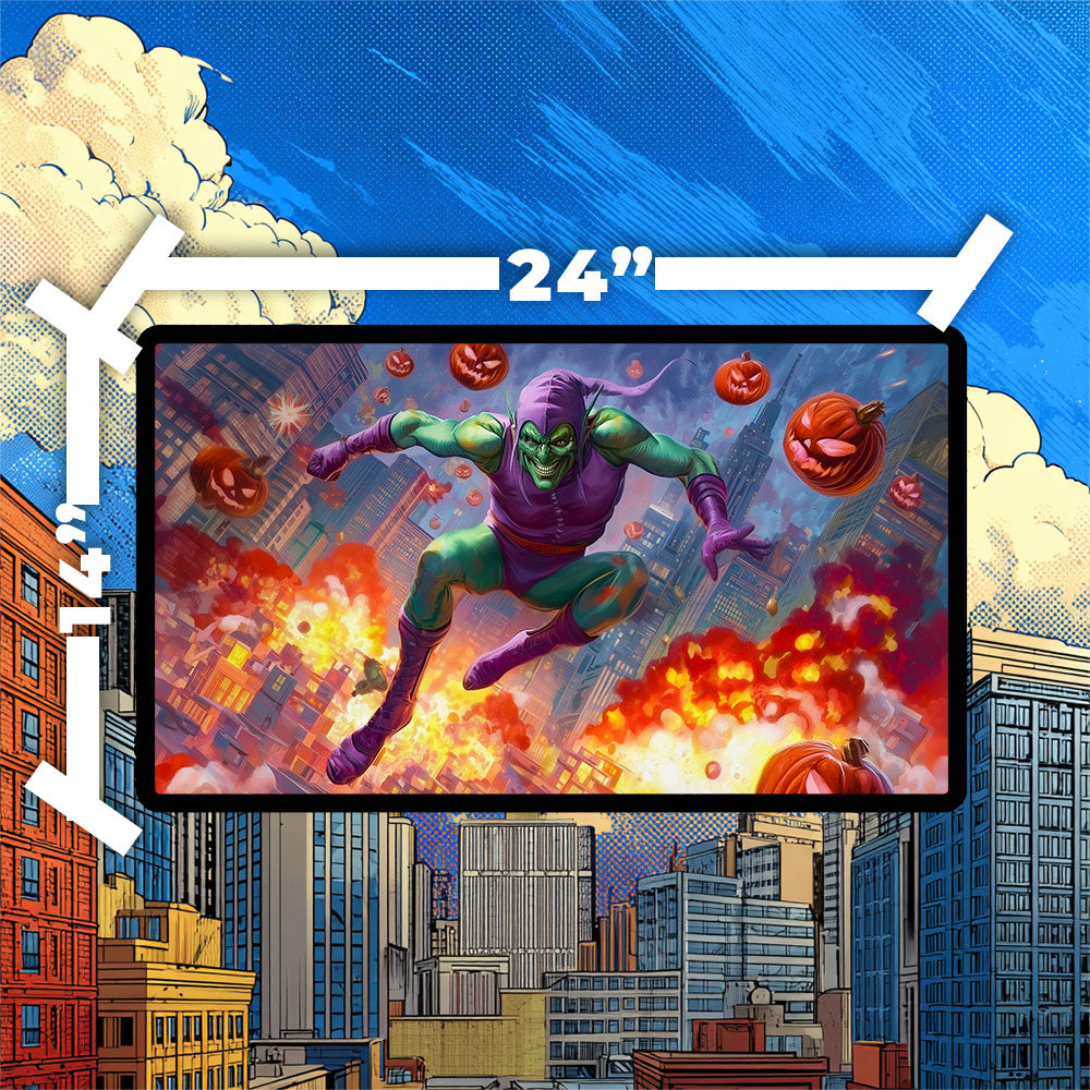 Green Goblin Playmat | Magic the Gathering Playmat | New York Mayhem Villain with Zones Option | 24x14 | 32x16