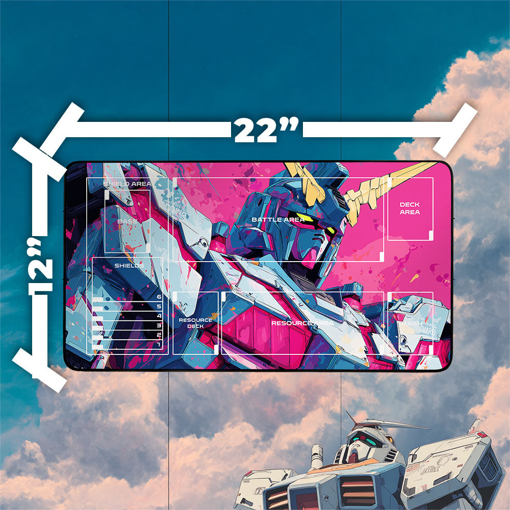 Gundam Unicorn Playmat | Gundam TCG Playmat | Iconic Mobile Suit with Zones Option | 24x14 | 22x12 | 32x16 Sizes