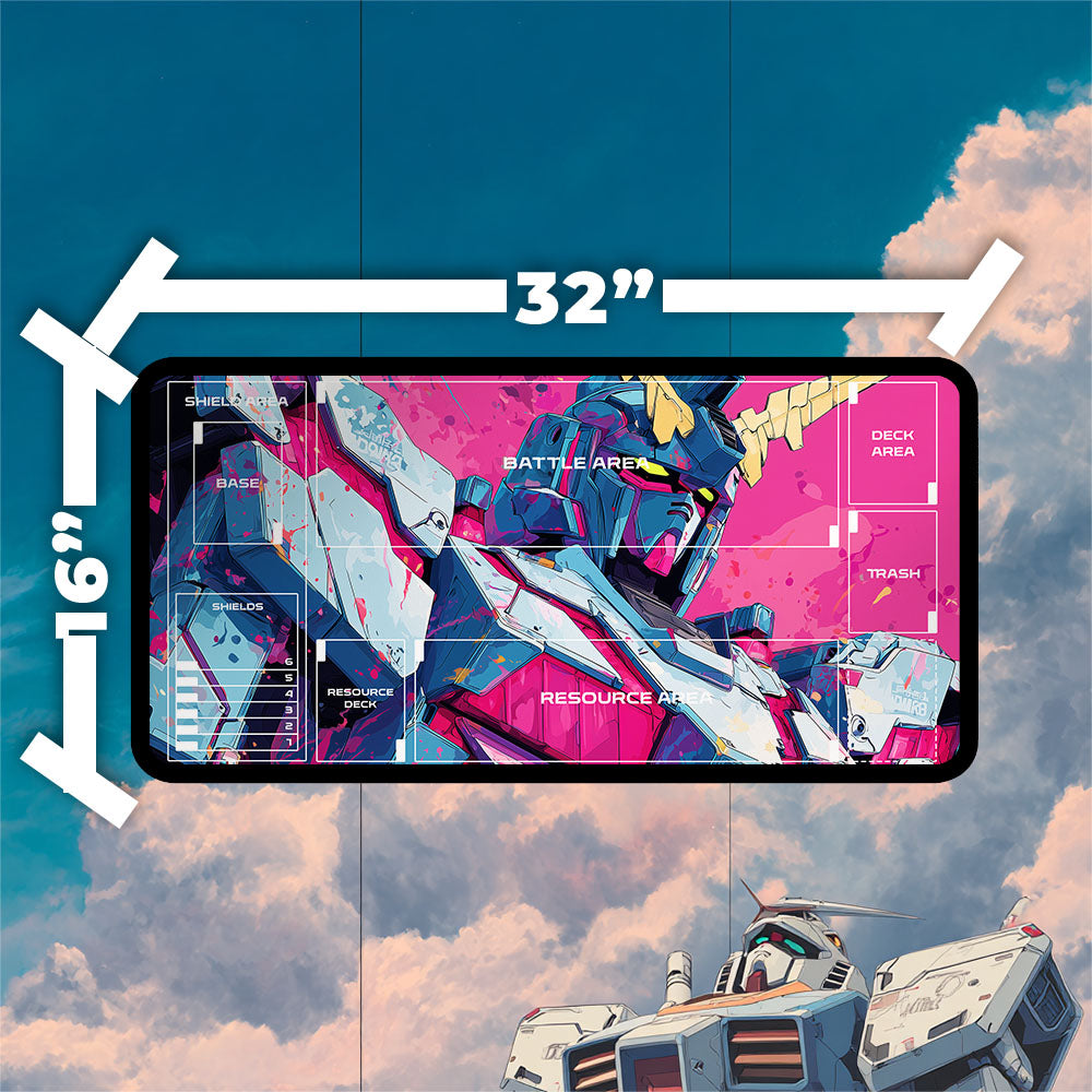 Gundam Unicorn Playmat | Gundam TCG Playmat | Iconic Mobile Suit with Zones Option | 24x14 | 22x12 | 32x16 Sizes