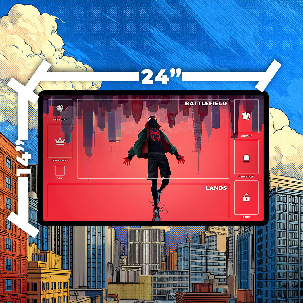 Miles Morales Playmat | Magic the Gathering Playmat | Spider-Verse Fall with Zones Option | 24x14 | 32x16