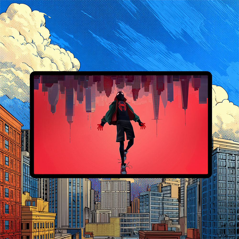 Miles Morales Playmat | Magic the Gathering Playmat | Spider-Verse Fall with Zones Option | 24x14 | 32x16