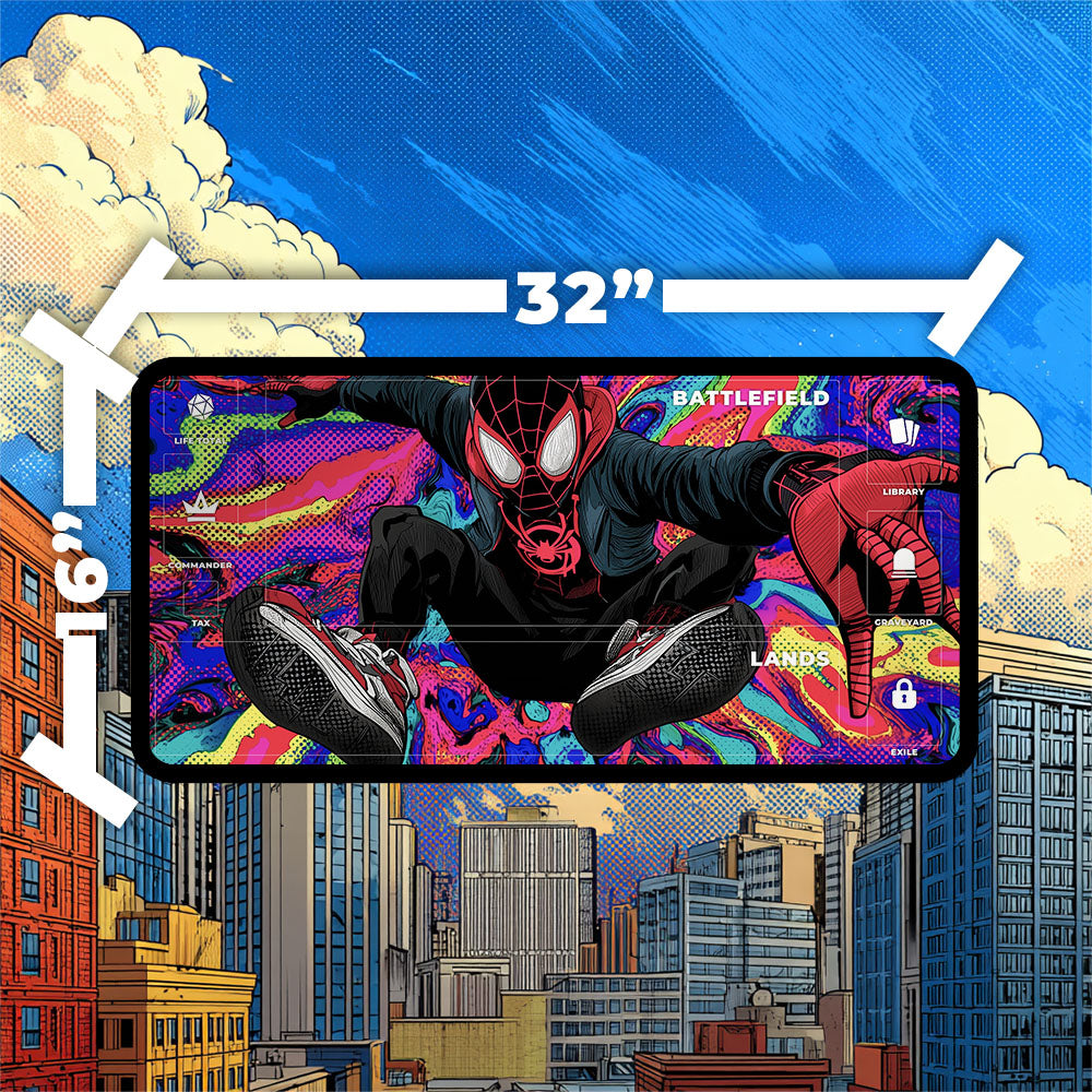 Miles Morales Playmat | Magic the Gathering Playmat | Psychedelic Spider-Verse with Zones Option | 24x14 | 32x16