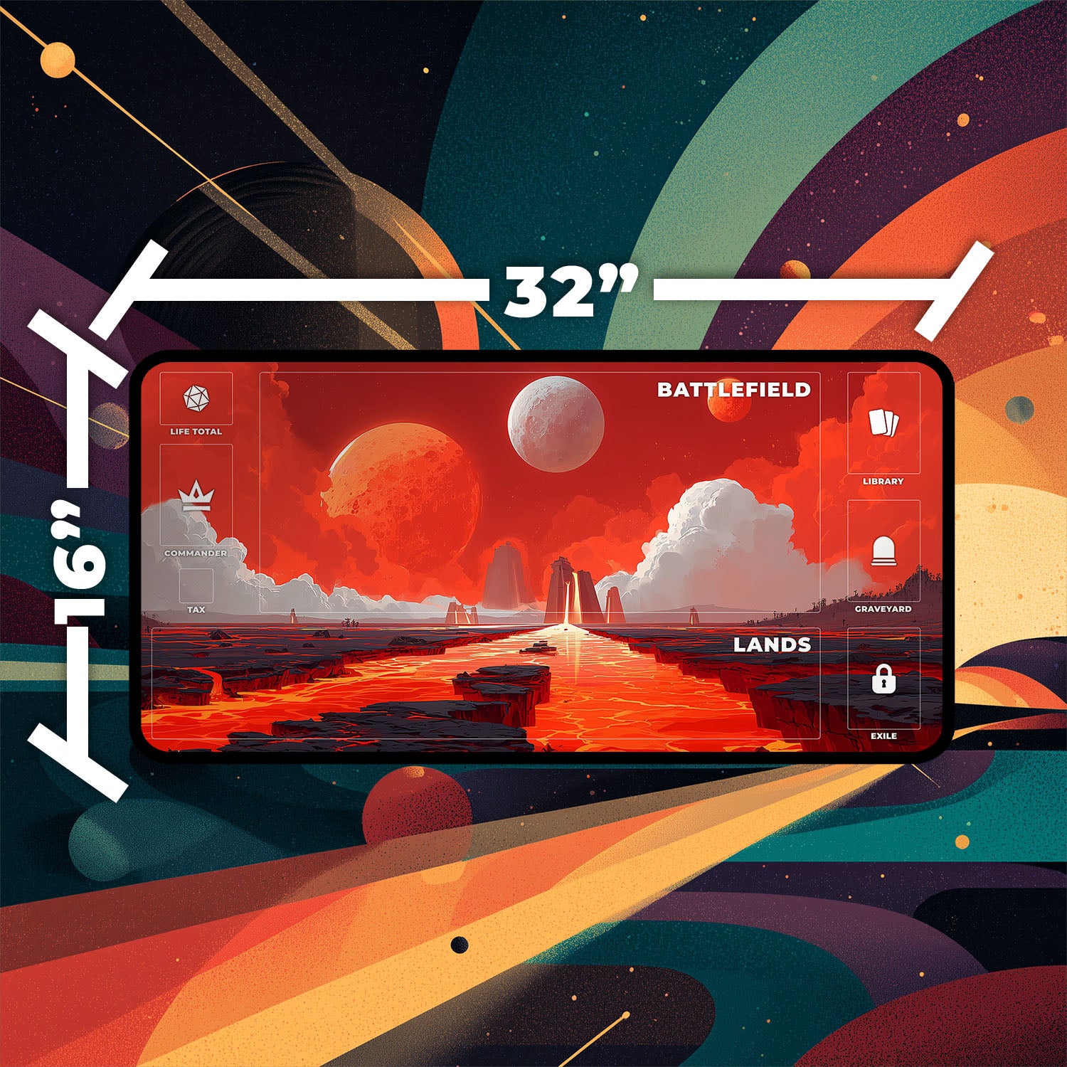 Sacred Foundry Playmat | Magic the Gathering Playmat | Stellar Sights Playmat with Zones Option | 24x14 | 22x12 | 32x16 Sizes