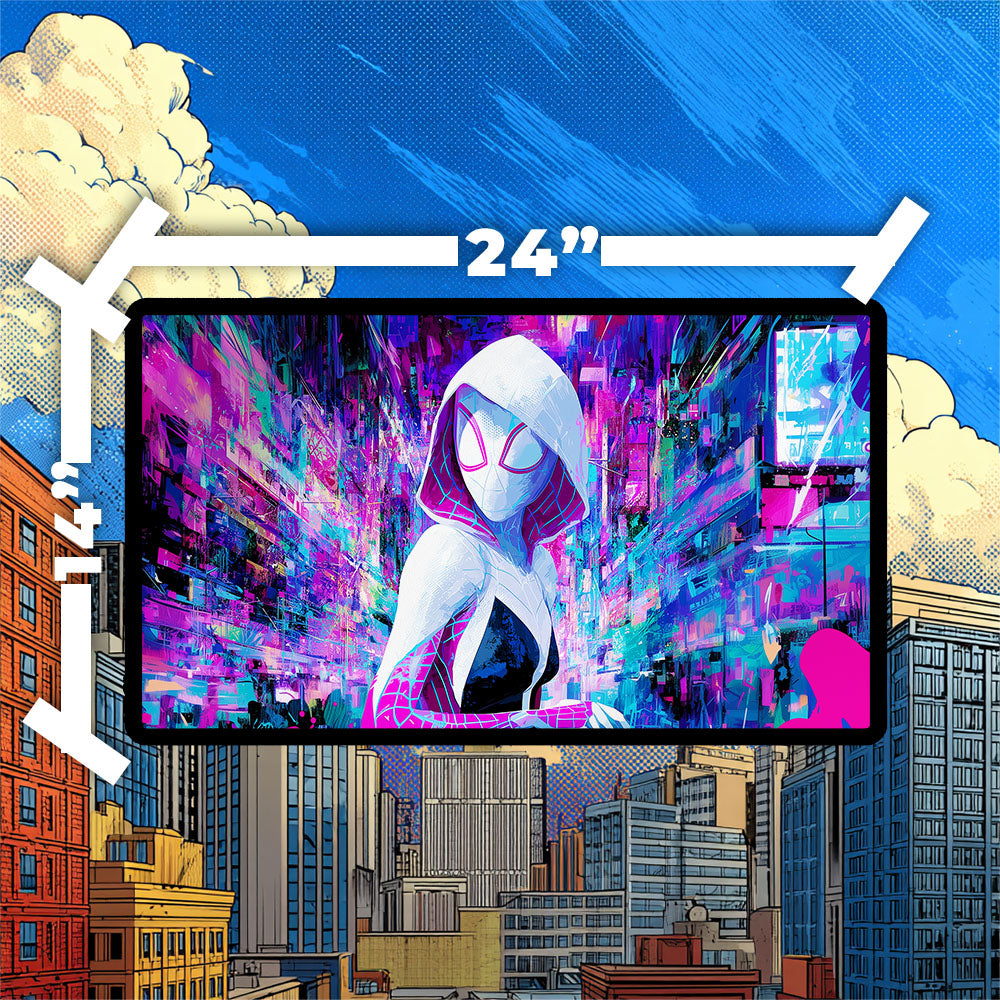 Spider-Gwen Playmat | Magic the Gathering Playmat | Trippy Multiverse Spiderverse TCG Mat With Zones Option | 24x14 | 32x16 Sizes