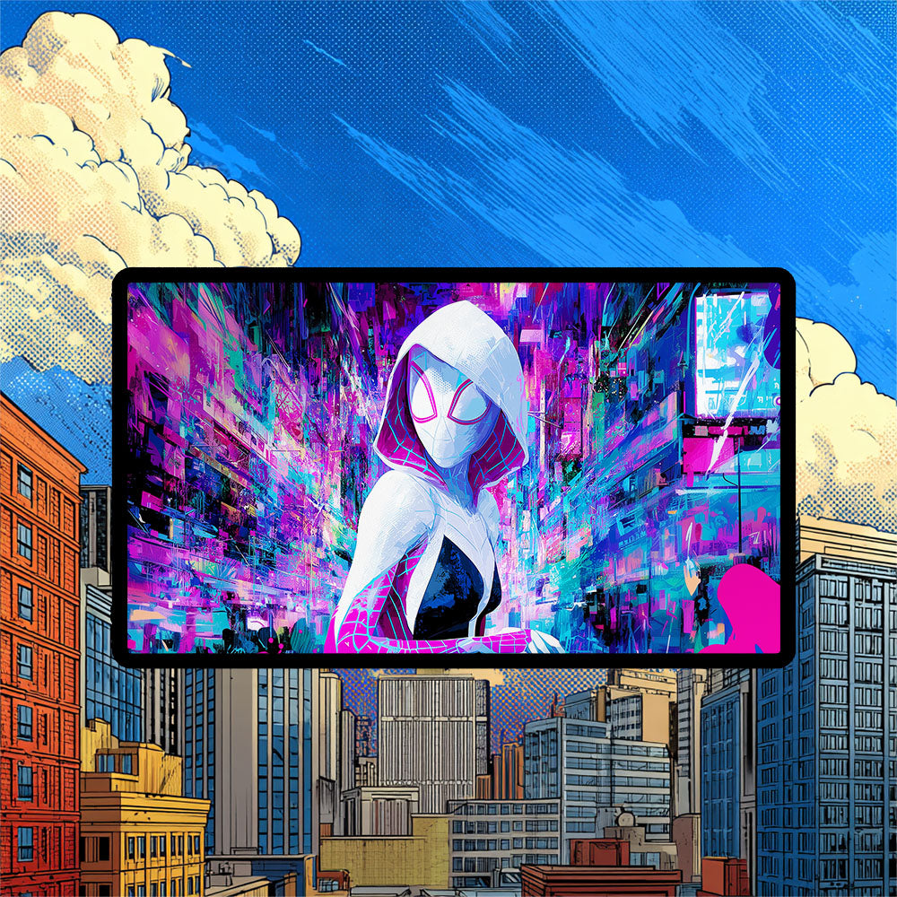 Spider-Gwen Playmat | Magic the Gathering Playmat | Trippy Multiverse Spiderverse TCG Mat With Zones Option | 24x14 | 32x16 Sizes