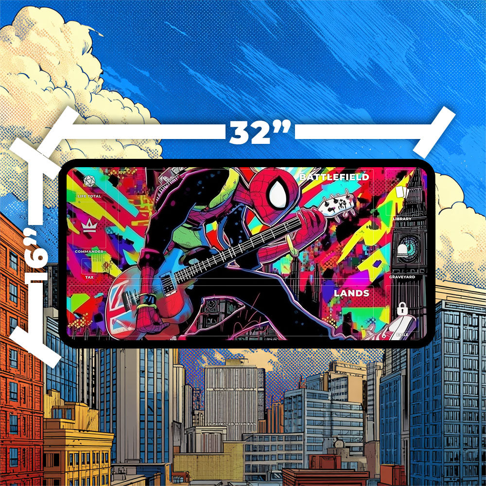 Spider-Punk Playmat | Magic the Gathering Playmat | British Punk Rock Spider Hero with Zones Option | 24x14 | 32x16