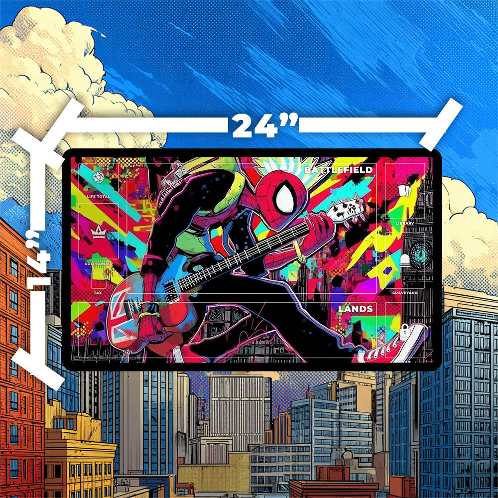 Spider-Punk Playmat | Magic the Gathering Playmat | British Punk Rock Spider Hero with Zones Option | 24x14 | 32x16