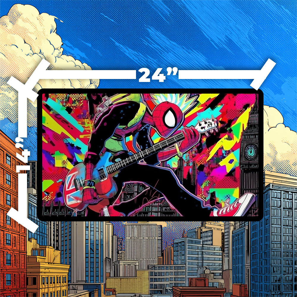 Spider-Punk Playmat | Magic the Gathering Playmat | British Punk Rock Spider Hero with Zones Option | 24x14 | 32x16