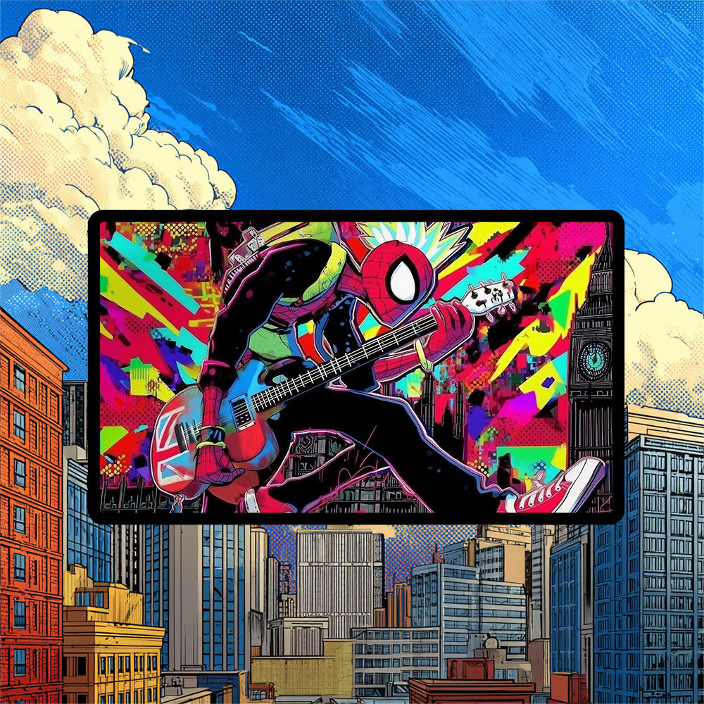 Spider-Punk Playmat | Magic the Gathering Playmat | British Punk Rock Spider Hero with Zones Option | 24x14 | 32x16