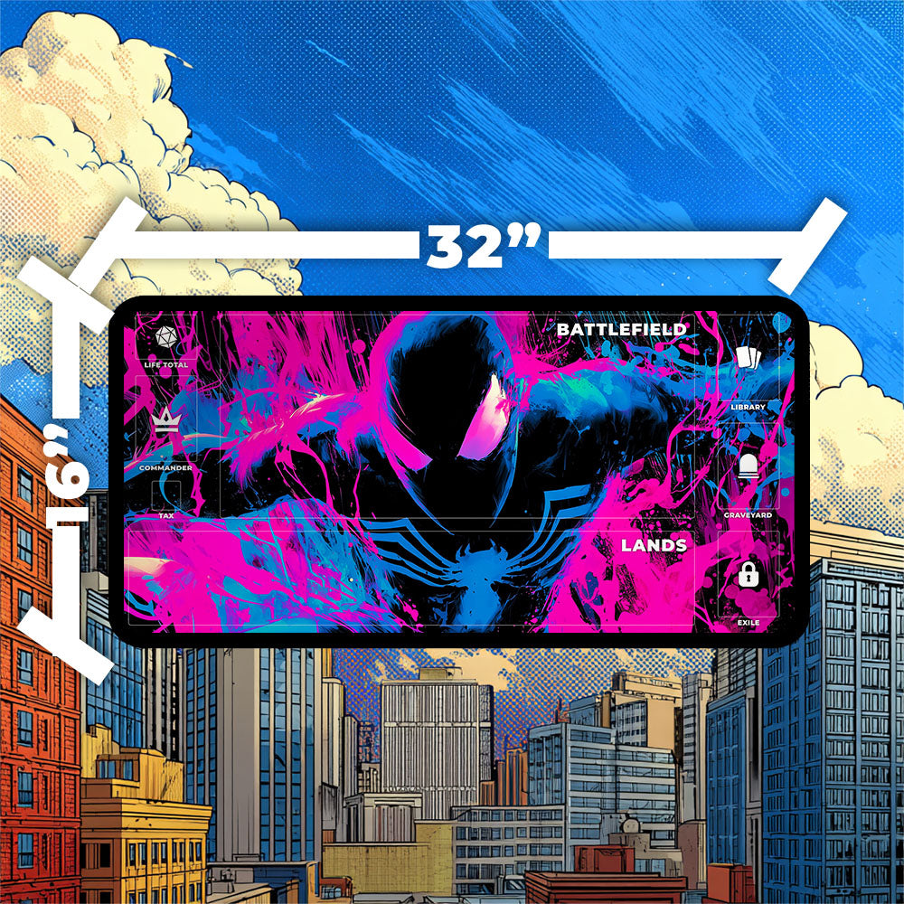 Symbiote Spider-Man Playmat | Magic the Gathering Playmat | Chaotic Comic Book TCG Mat With Zones Option | 24x14 | 32x16 Sizes