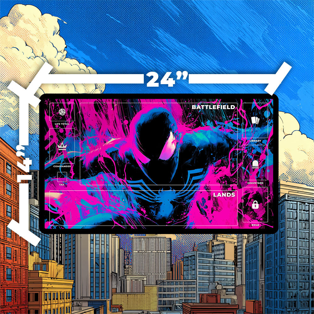 Symbiote Spider-Man Playmat | Magic the Gathering Playmat | Chaotic Comic Book TCG Mat With Zones Option | 24x14 | 32x16 Sizes