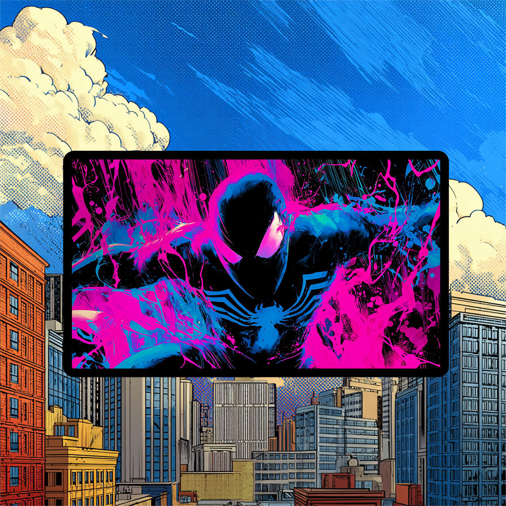 Symbiote Spider-Man Playmat | Magic the Gathering Playmat | Chaotic Comic Book TCG Mat With Zones Option | 24x14 | 32x16 Sizes