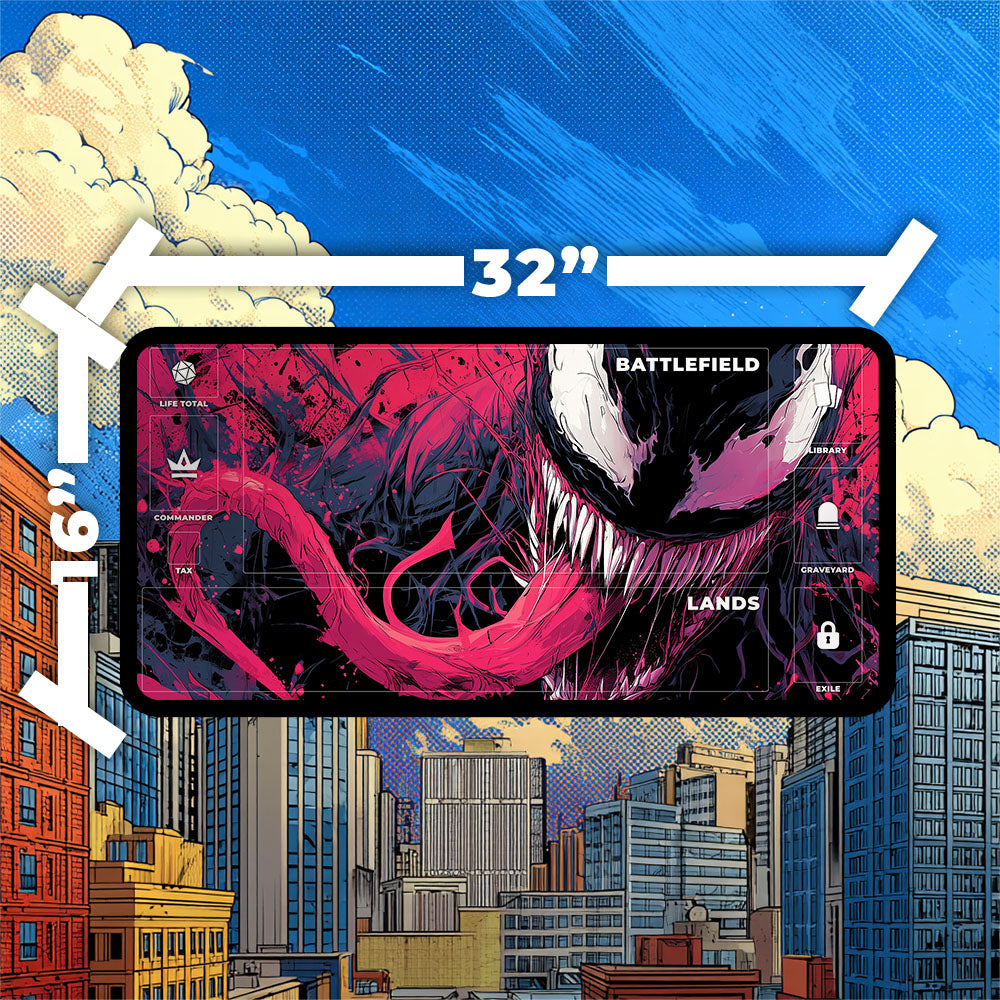 Venom Playmat | Magic the Gathering Playmat | Chaotic Comic Book TCG Mat With Zones Option | 24x14 | 32x16 Sizes