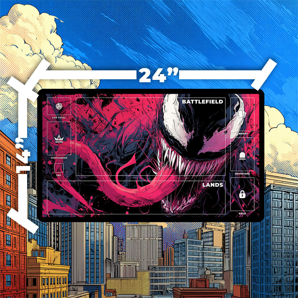 Venom Playmat | Magic the Gathering Playmat | Chaotic Comic Book TCG Mat With Zones Option | 24x14 | 32x16 Sizes