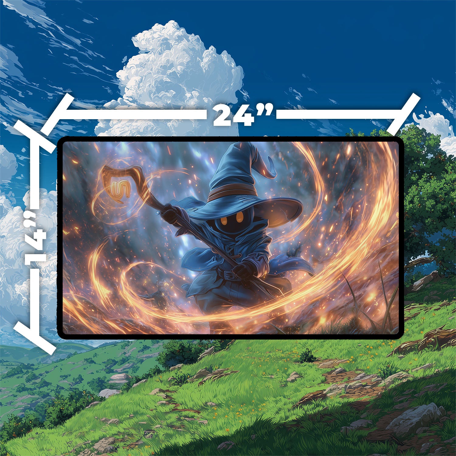 Vivi Ornitier Playmat | Final Fantasy Playmat | Wizard Playmat with Zones Option | 24x14 | 22x12 | 32x16 Sizes