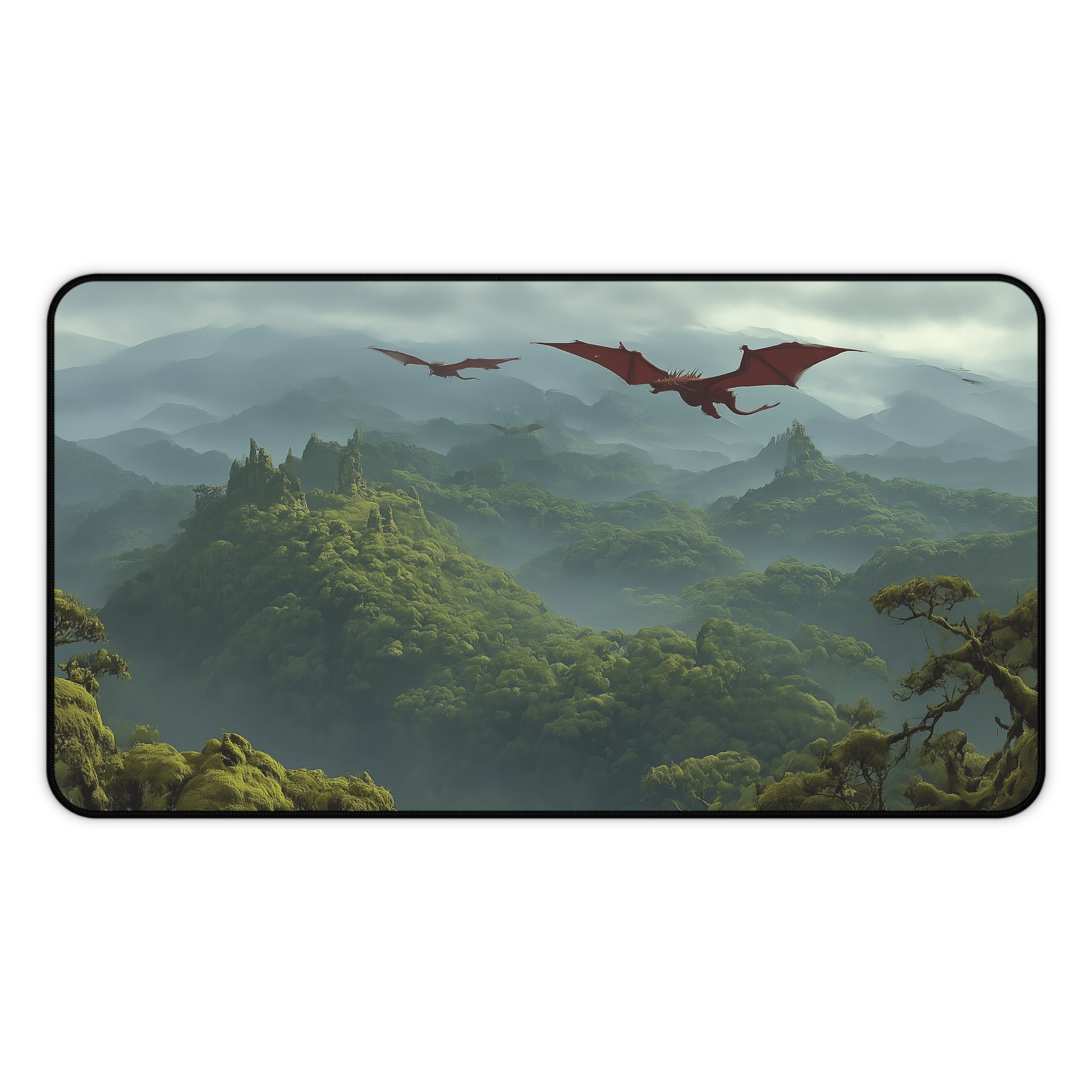 Wooded Foothills Playmat | Magic the Gathering Playmat | Dragon Fetch Land MTG Playmat with Zones Option | 24x14 | 32x16
