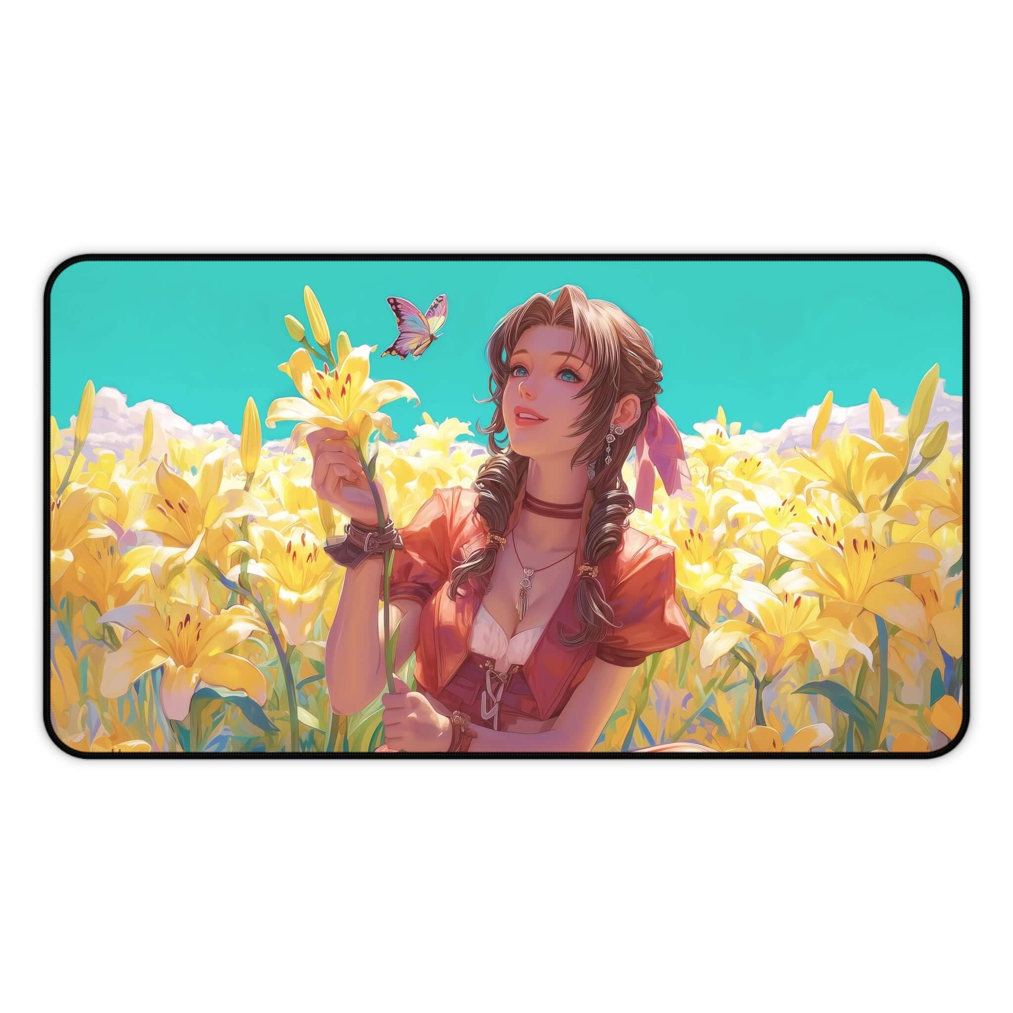 Aerith, Last Ancient Playmat | Final Fantasy Playmat | Iconic Fantasy Heroine Playmat with Zones Option | 24x14 | 22x12 | 32x16 Sizes