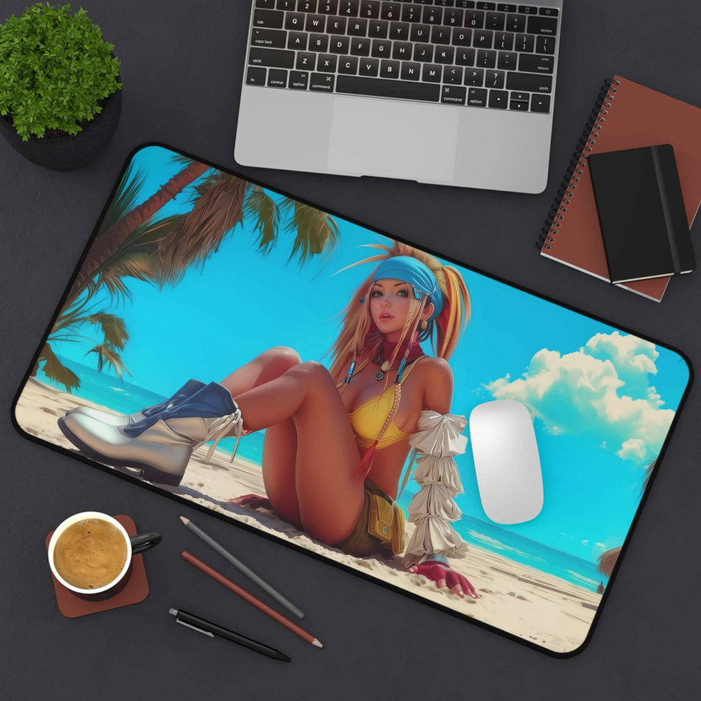 Rikku Beach Vibes Playmat | Final Fantasy Playmat | Pin-Up Beach Playmat with Zones Option | 24x14 | 22x12 | 32x16 Sizes