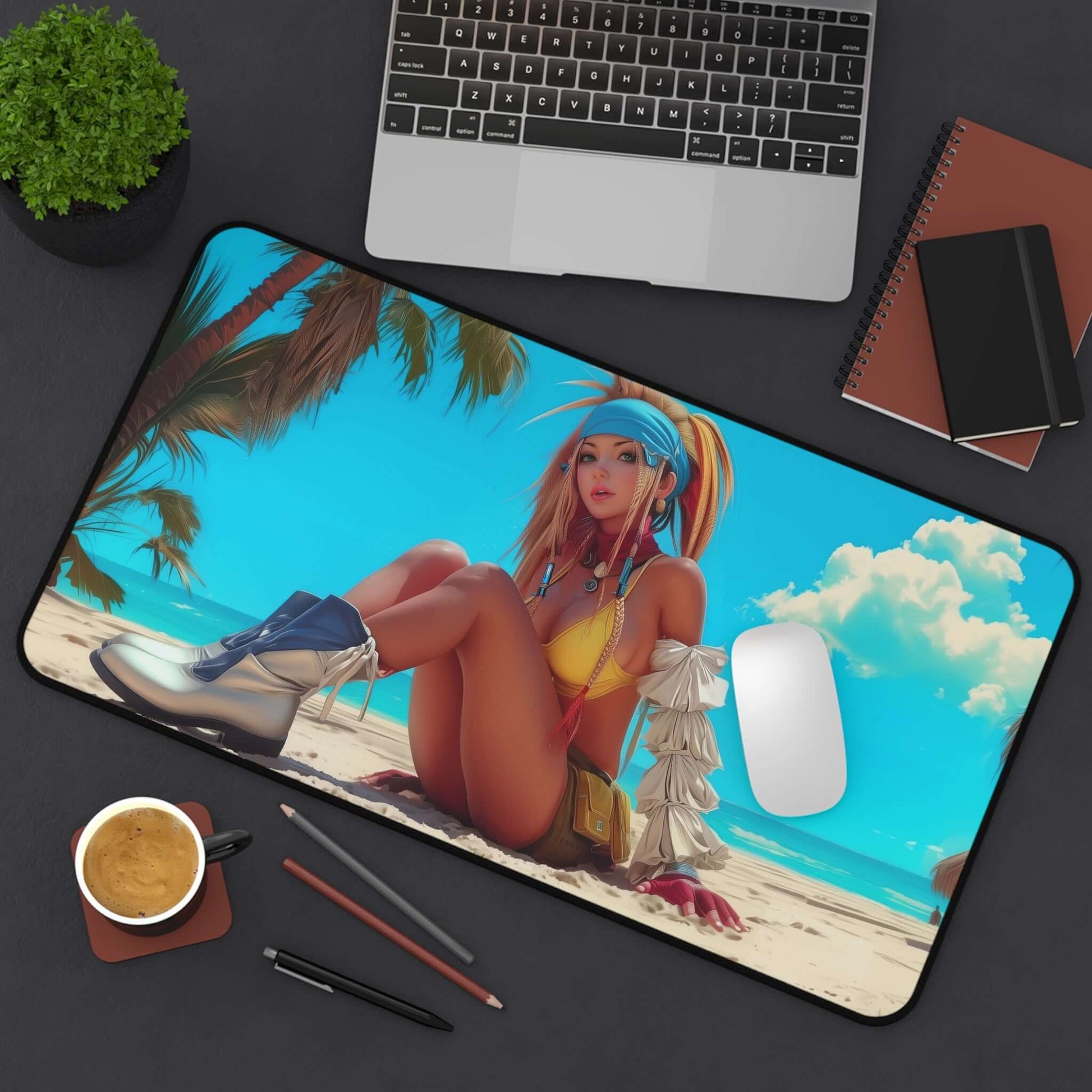 Rikku Beach Vibes Playmat | Final Fantasy Playmat | Pin-Up Beach Playmat with Zones Option | 24x14 | 22x12 | 32x16 Sizes