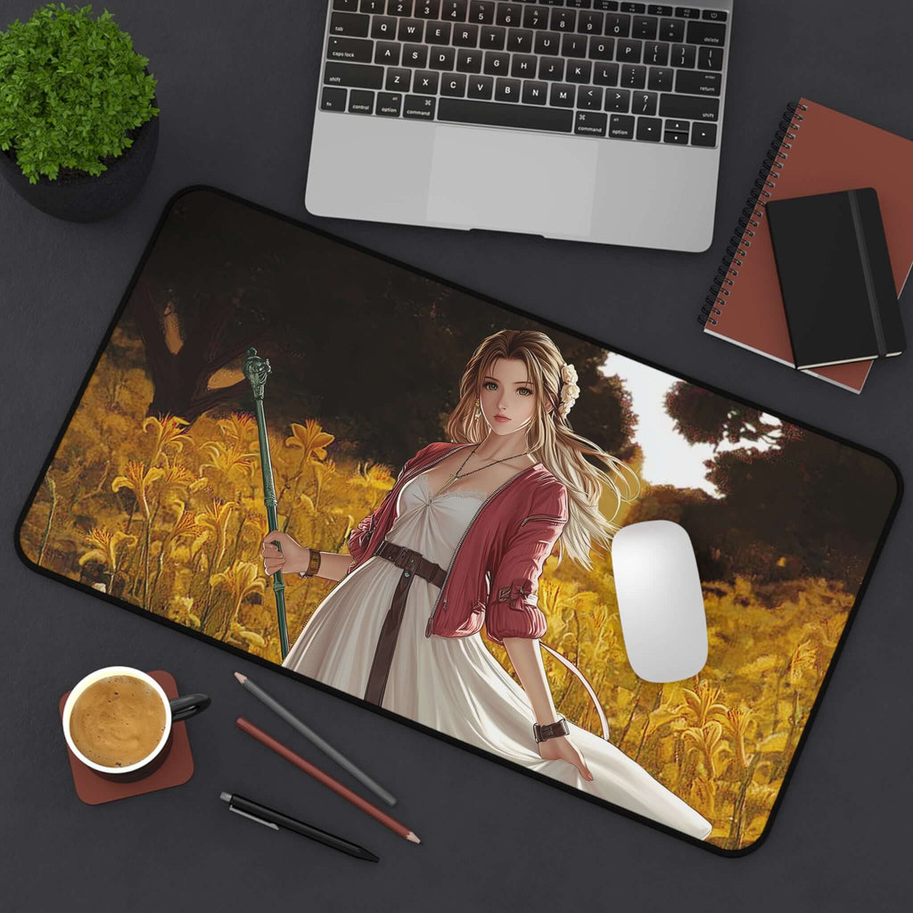 Aerith Gainsborough Playmat | Final Fantasy Playmat | Iconic Fantasy Healer Playmat with Zones Option | 24x14 | 22x12 | 32x16 Sizes