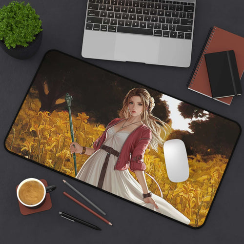 Aerith Gainsborough Playmat | Final Fantasy Playmat | Iconic Fantasy Healer Playmat with Zones Option | 24x14 | 22x12 | 32x16 Sizes