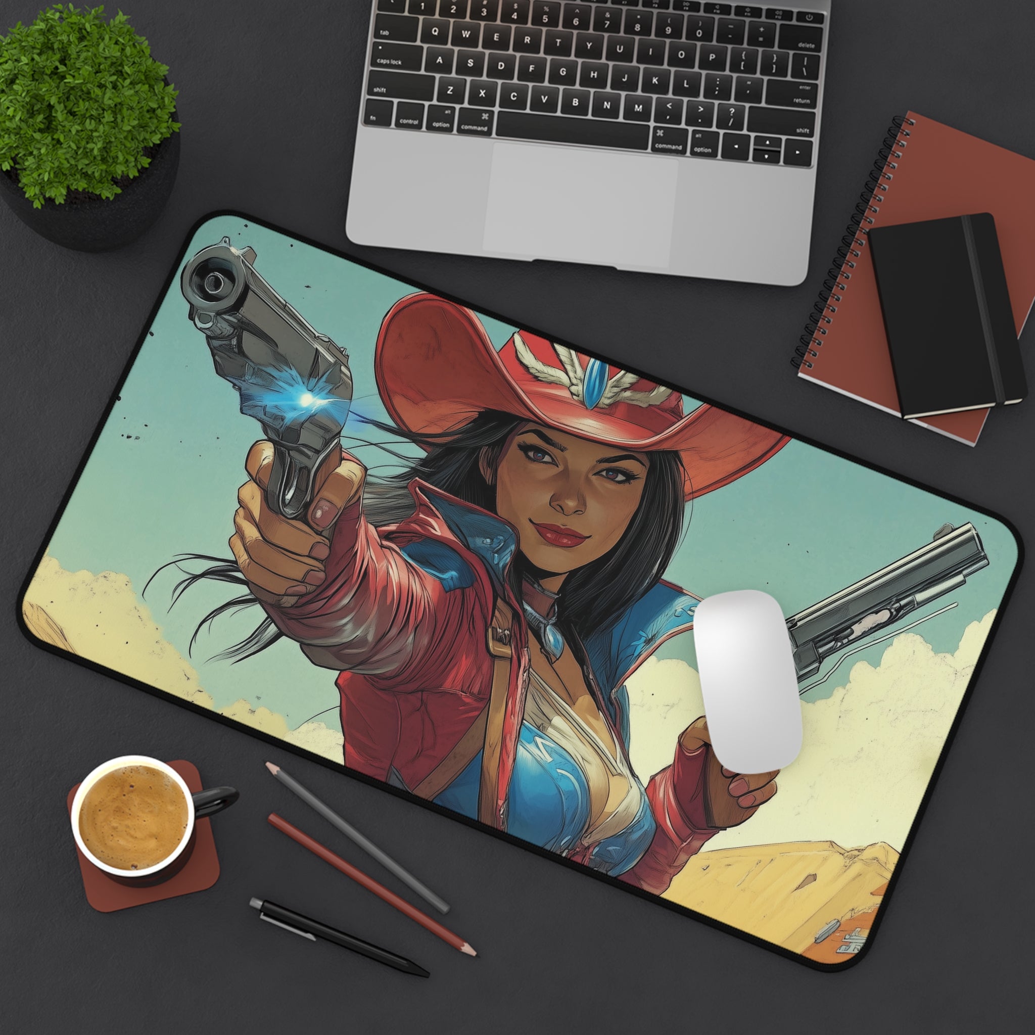 Stella Lee, Wild Card Playmat | Magic the Gathering Playmat | Iconic Rogue Gunslinger Playmat with Zones Option | 24x14 | 32x16 Sizes
