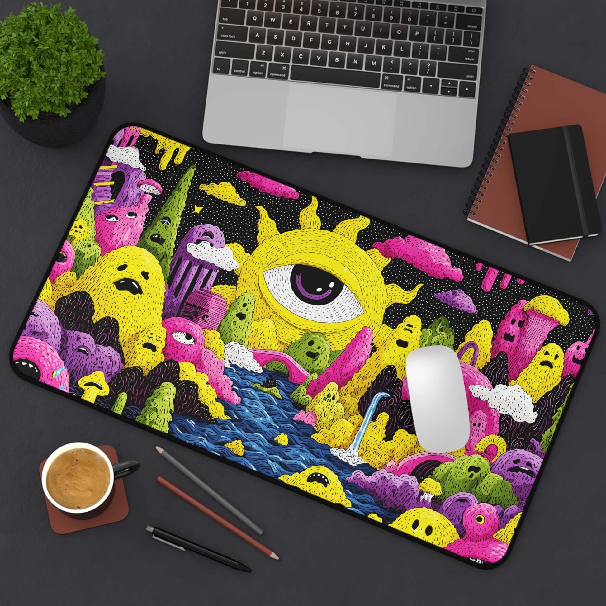 Psychedelic Eye River Playmat | Whimsical Surreal Fantasy TCG Playmat without Zones Option | 24x14 | 22x12 | 32x16 Sizes
