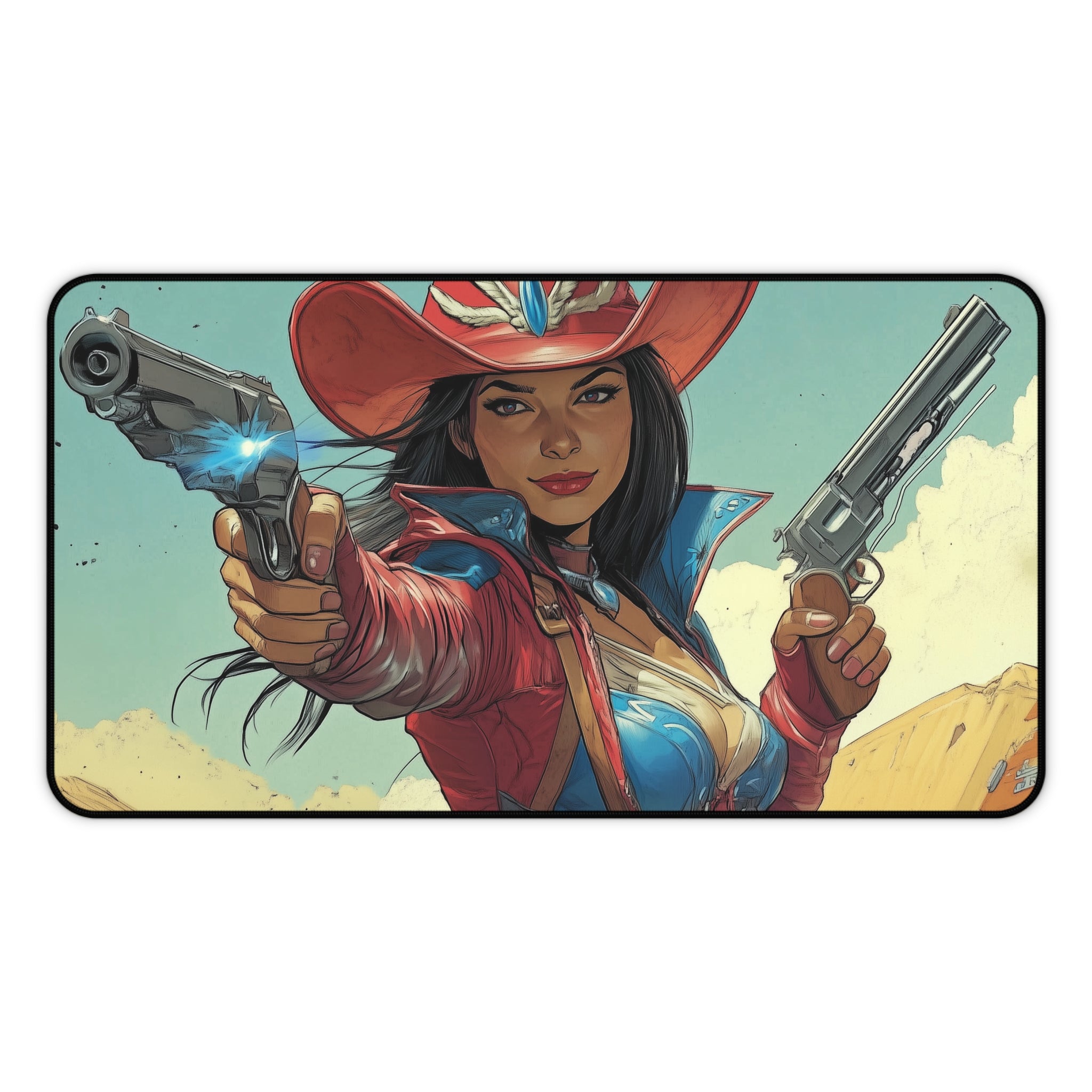 Stella Lee, Wild Card Playmat | Magic the Gathering Playmat | Iconic Rogue Gunslinger Playmat with Zones Option | 24x14 | 32x16 Sizes
