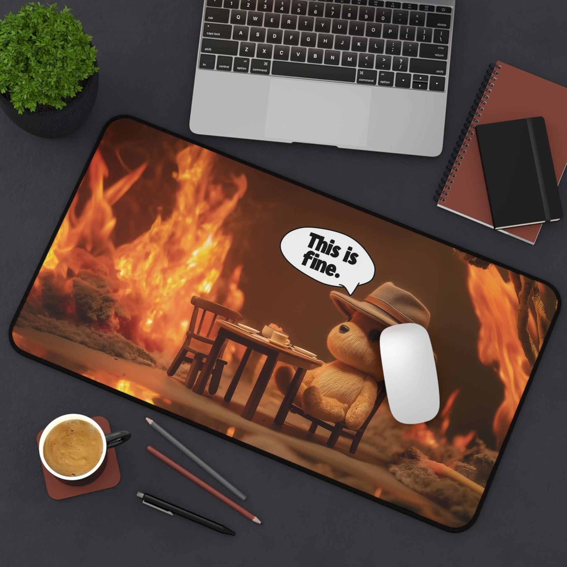 This Is Fine Playmat | Magic the Gathering Playmat | Meme-Inspired Funny Playmat with Zones Option | 24x14 | 22x12 | 32x16 Sizes