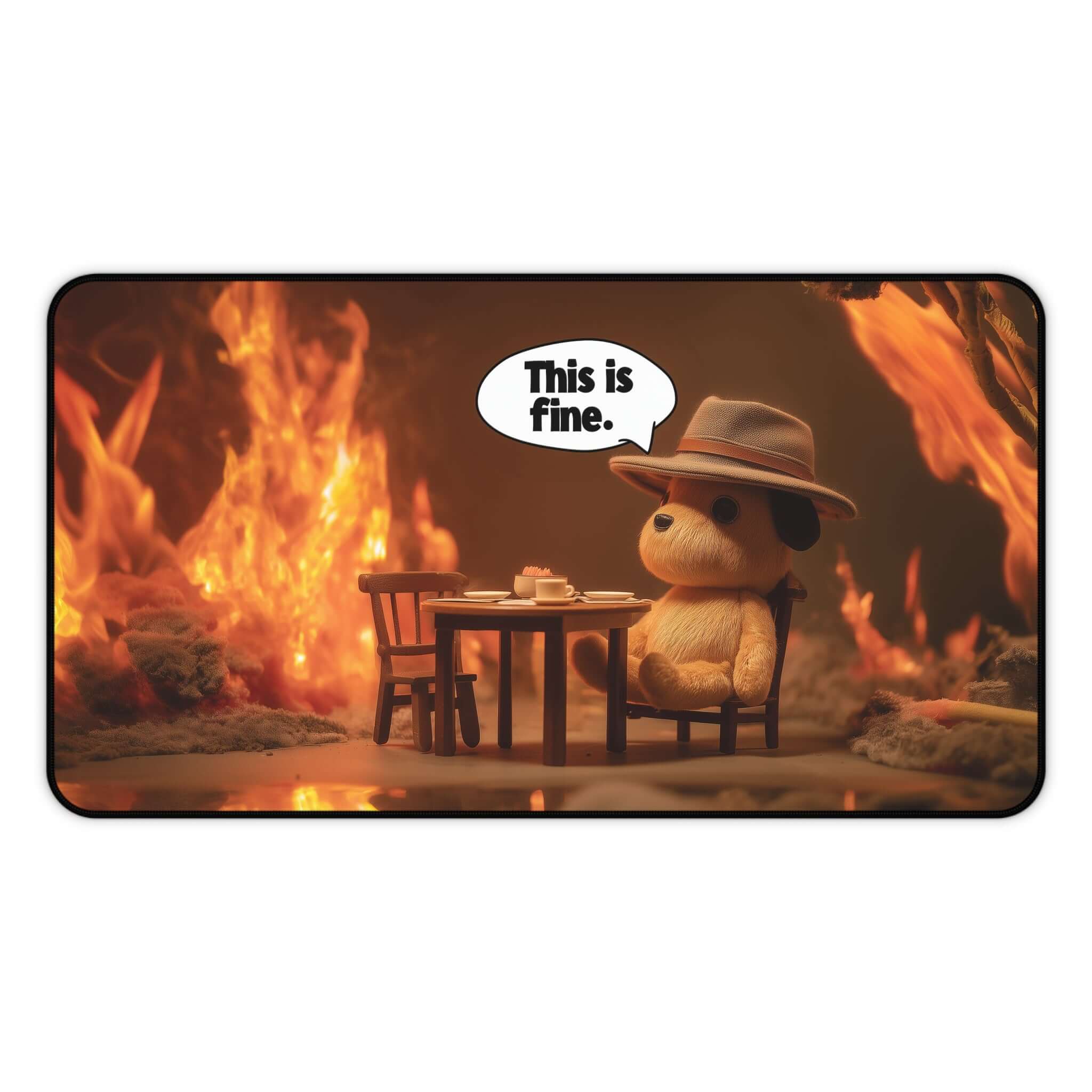 This Is Fine Playmat | Magic the Gathering Playmat | Meme-Inspired Funny Playmat with Zones Option | 24x14 | 22x12 | 32x16 Sizes