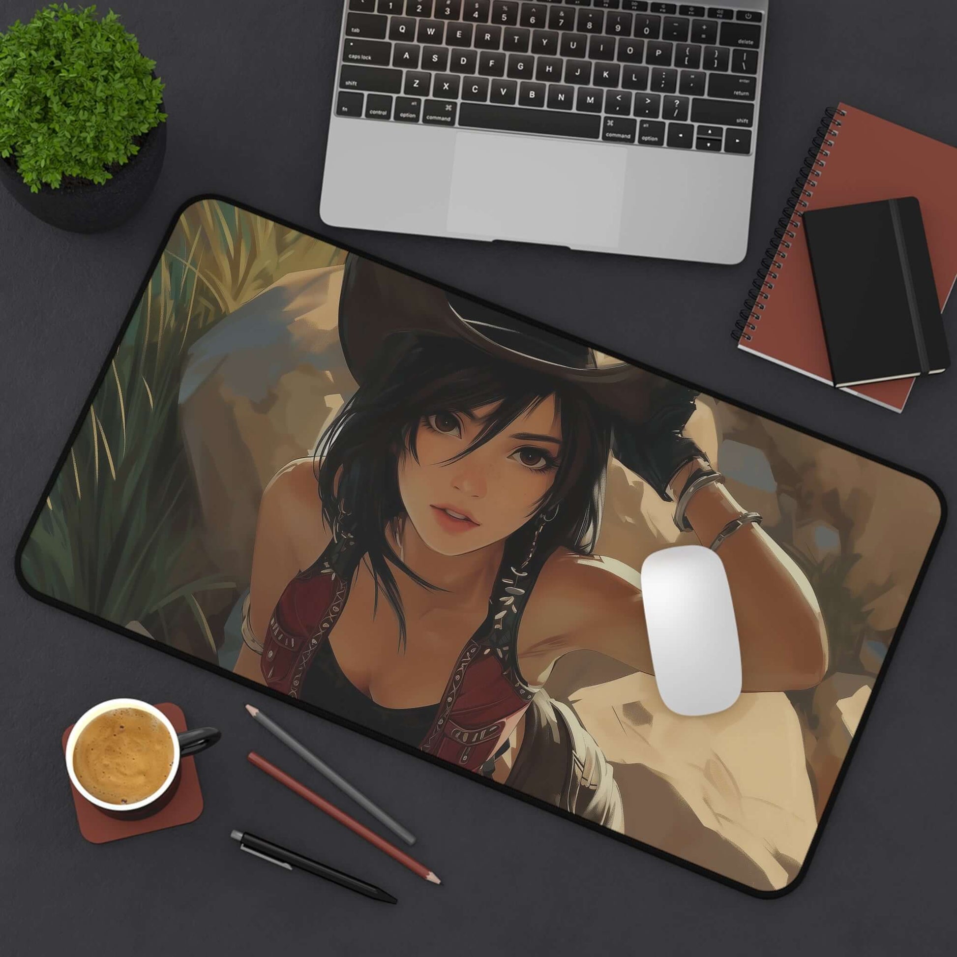 Tifa Lockhart Cowboy Playmat | Final Fantasy Playmat | Iconic Fantasy Heroine Playmat with Zones Option | 24x14 | 22x12 | 32x16 Sizes