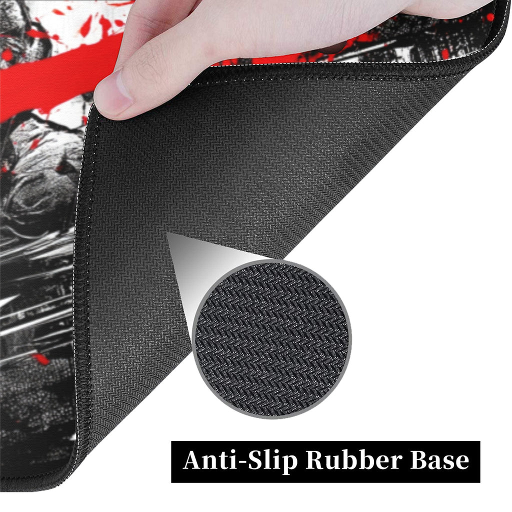Close-up of the anti-slip rubber base of the Leonardo TMNT borderless playmat, showcasing its textured grip for stability.