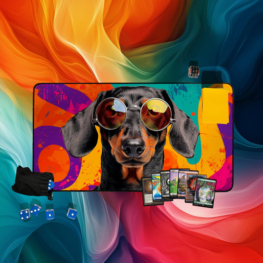 Dachshund Aviator Dog Playmat | Cool Wiener Dog with Sunglasses | TCG Mat for Dog Lovers and Pet Fans