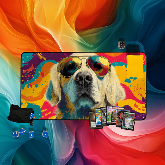 Golden Retriever Aviator Dog Playmat | Cheerful Pup with Sunglasses | TCG Mat for Dog Lovers and Pet Fans