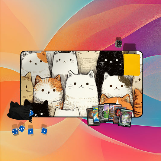 Adorable Kittens Doodle Playmat | Seamless Cute Kitten Pattern TCG Gaming Mat for Cat Lovers