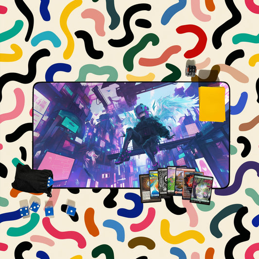Cyber Wings | Futuristic Cyberpunk Playmat | Augmented Reality Urban Dystopia Gaming Mat