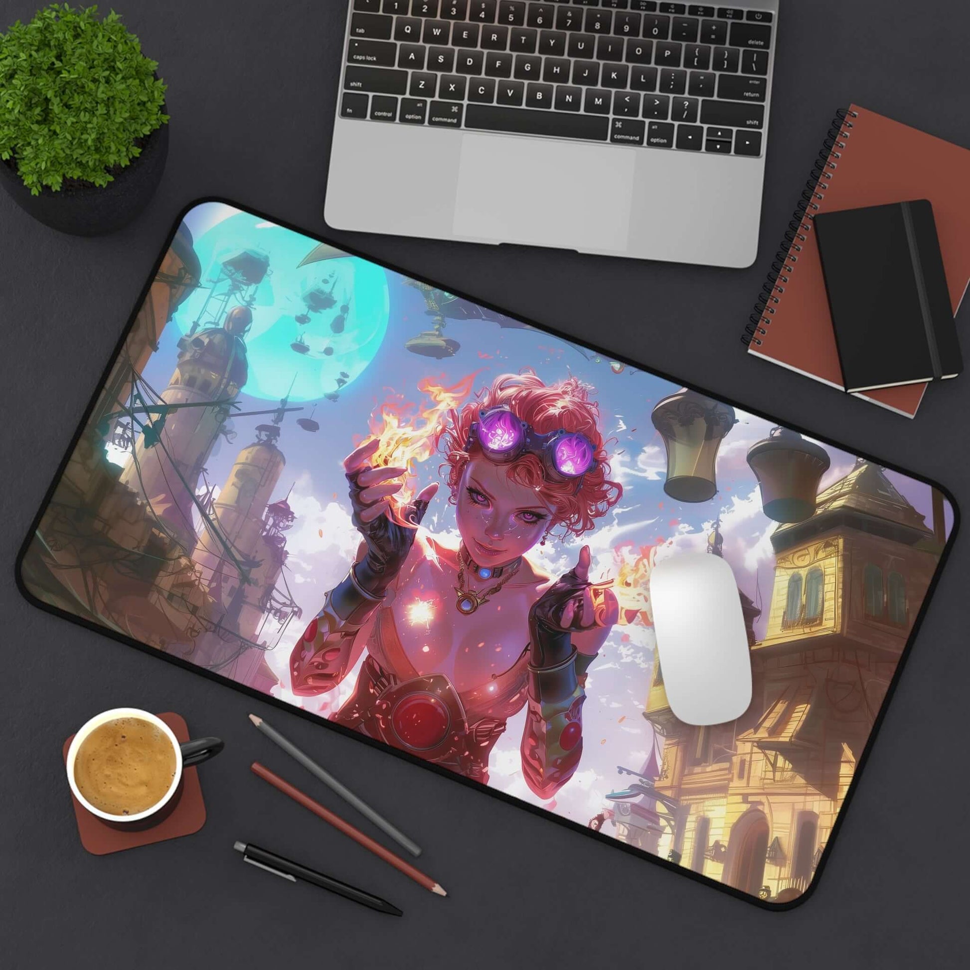 Chandra Nalaar Playmat | Magic the Gathering Playmat | Redhead Planeswalker Playmat with Zones Option | 24x14 | 22x12 | 32x16 Sizes