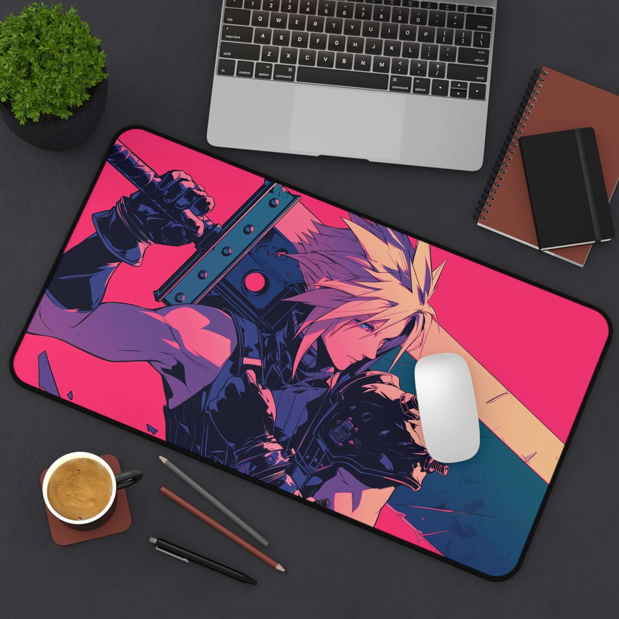 Cloud Strife Playmat | Final Fantasy Playmat | Iconic Fantasy Hero Playmat with Zones Option | 24x14 | 22x12 | 32x16 Sizes