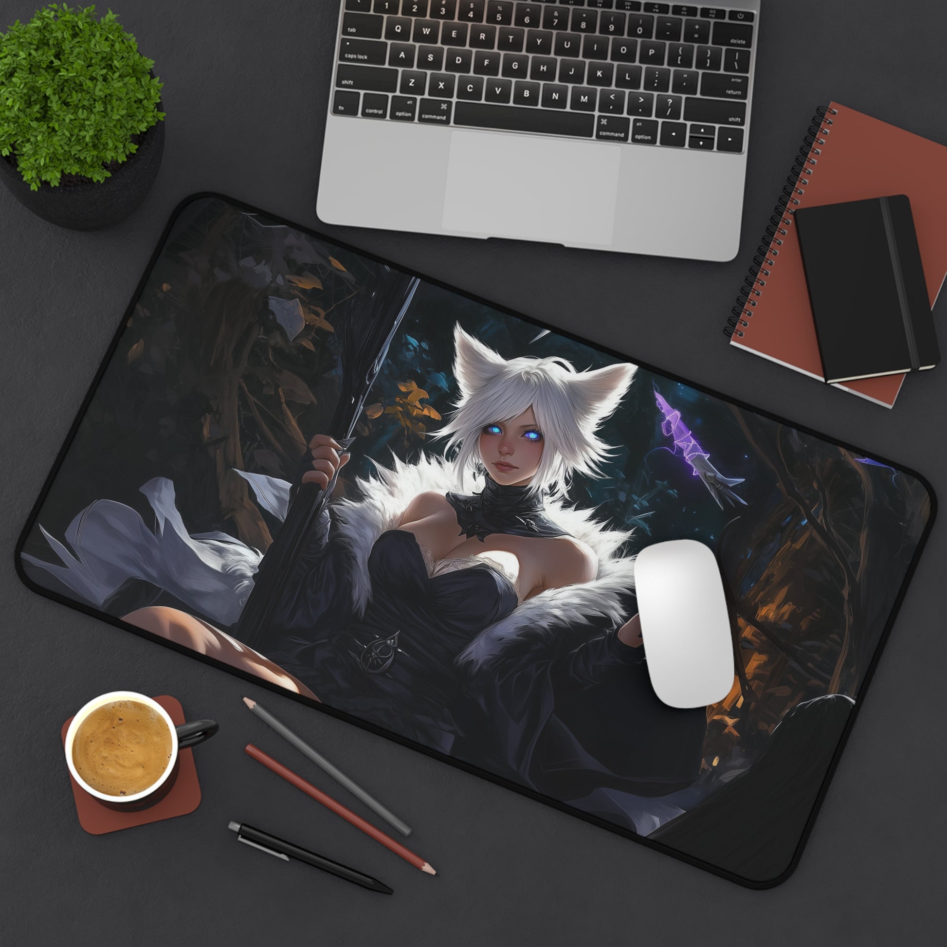 Y’shtola, Night’s Blessed Playmat | Final Fantasy Playmat | Cat Warlock Playmat with Zones Option | 24x14 | 22x12 | 32x16 Sizes