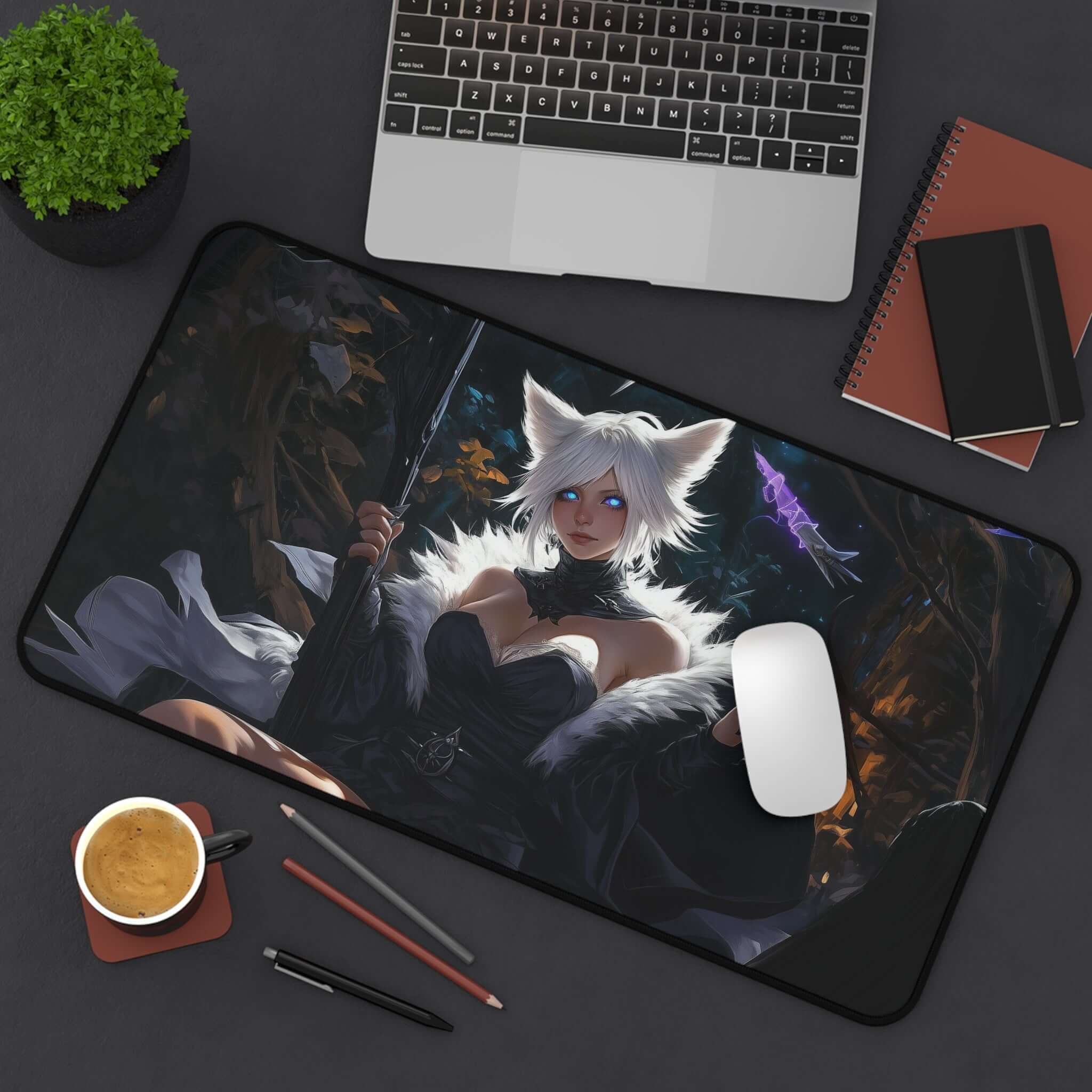 Y’shtola, Night’s Blessed Playmat | Final Fantasy Playmat | Cat Warlock Playmat with Zones Option | 24x14 | 22x12 | 32x16 Sizes