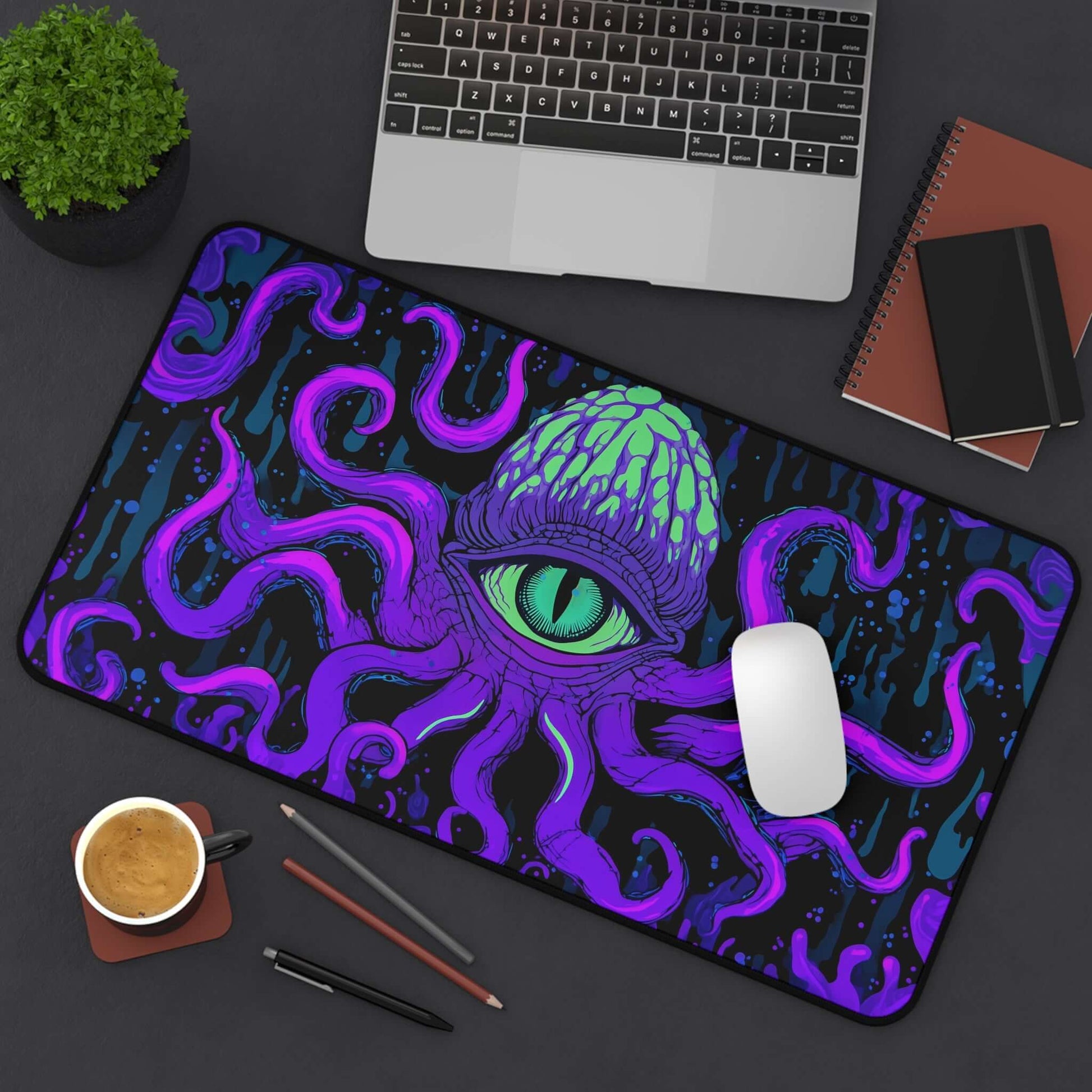 Psychedelic Cthulhu Eye Playmat | Magic the Gathering Playmat | Neon Tentacle Playmat with Zones Option | 24x14 | 22x12 | 32x16 Sizes