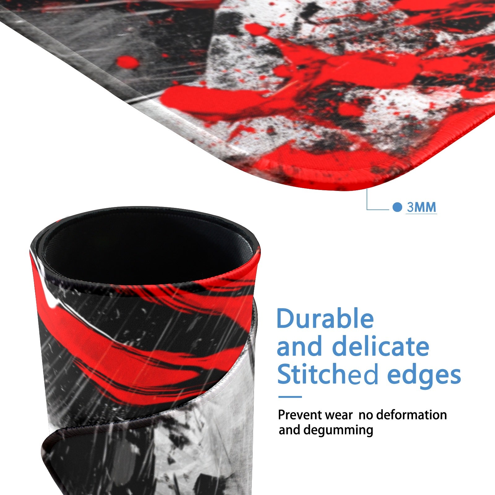 Raphael TMNT borderless playmat showcasing durable stitched edges and black noir design with red accents.