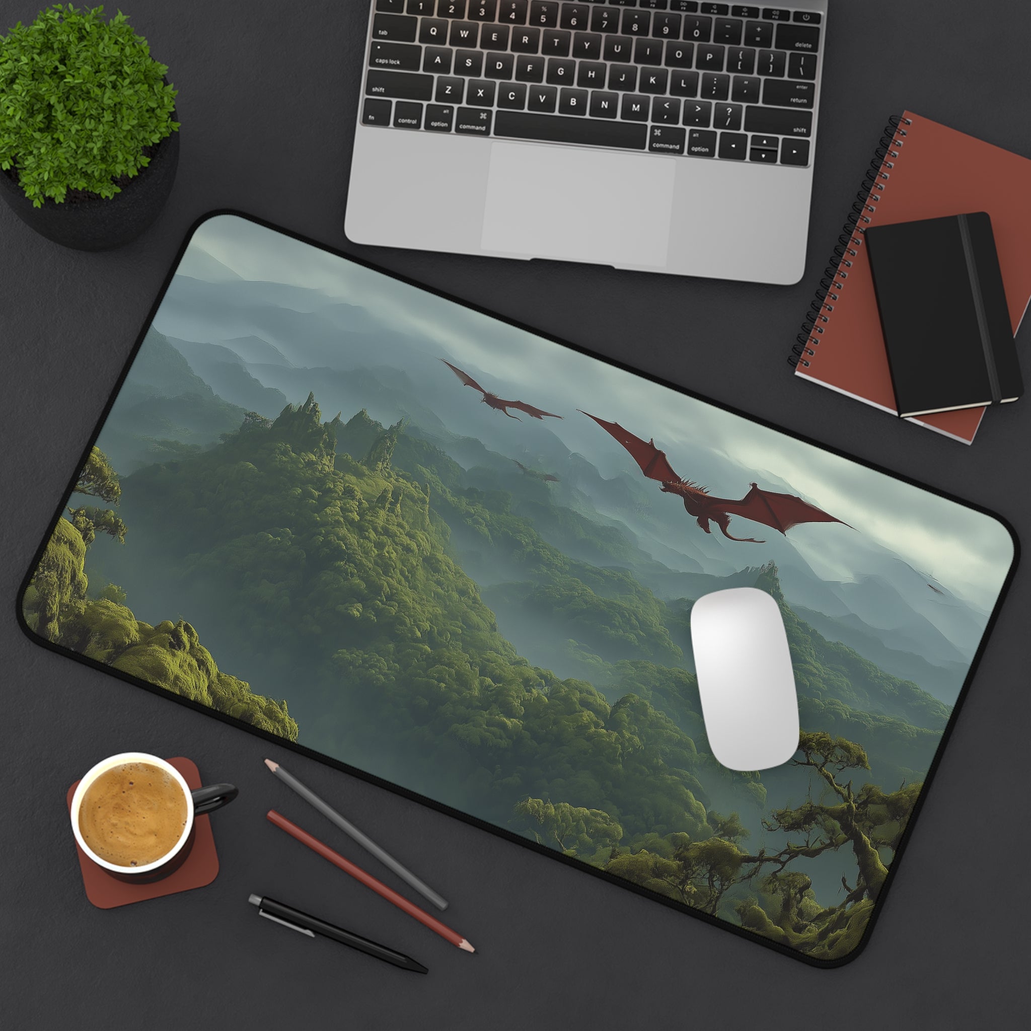 Wooded Foothills Playmat | Magic the Gathering Playmat | Dragon Fetch Land MTG Playmat with Zones Option | 24x14 | 32x16