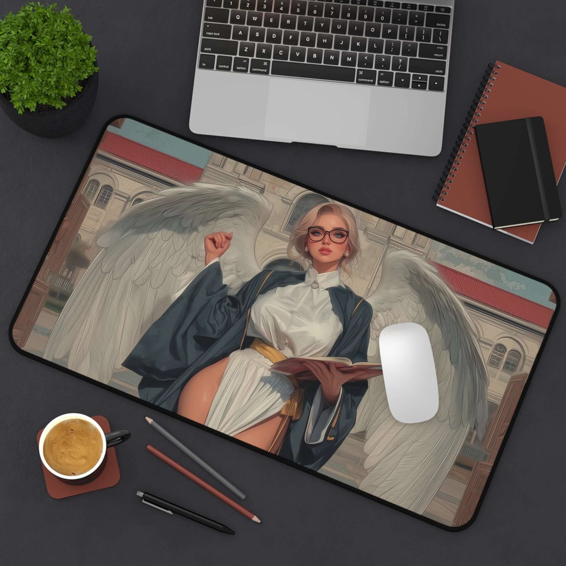 Enlightened Tutor Playmat | Magic the Gathering Playmat | Angel Playmat with Zones Option | 24x14 | 22x12 | 32x16 Sizes